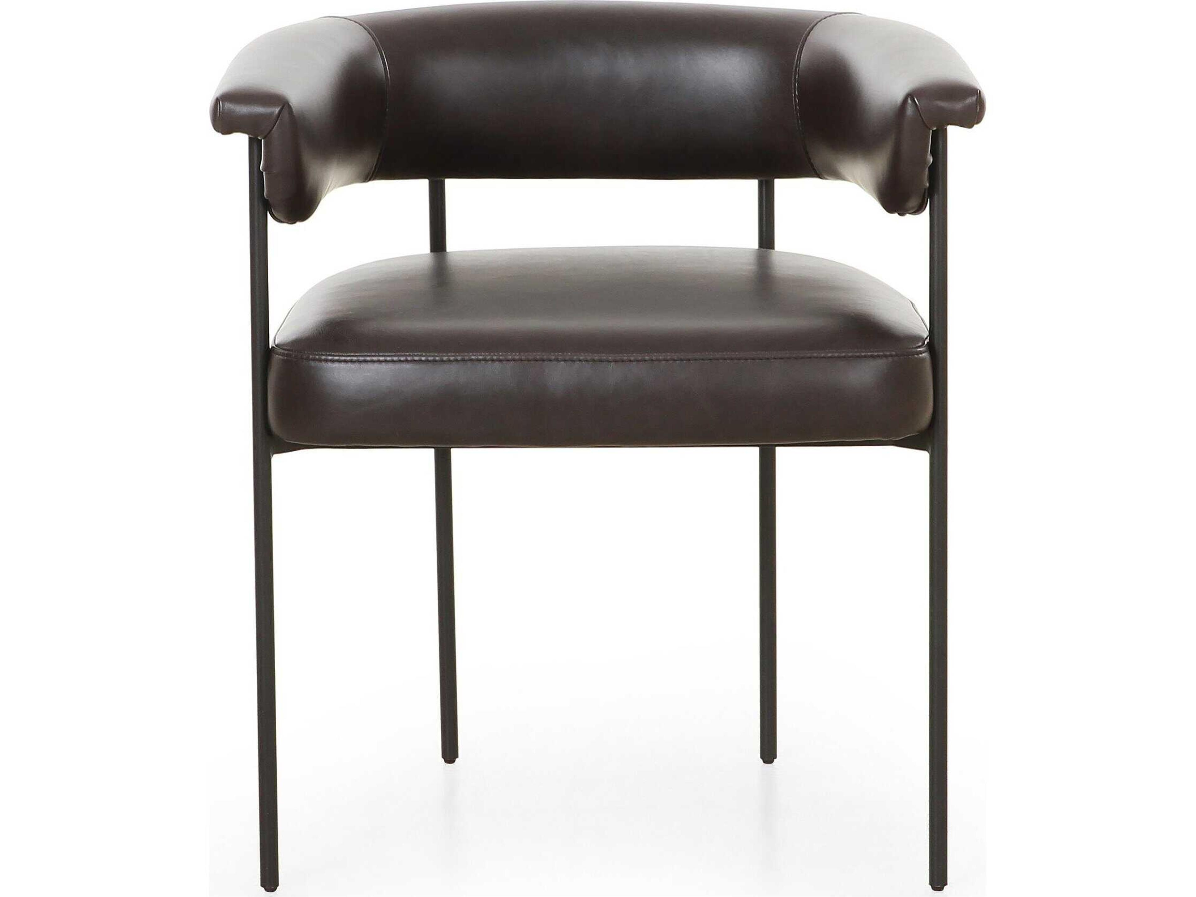 Four Hands Grayson Carrie Leather Black Upholstered Arm Dining Chair