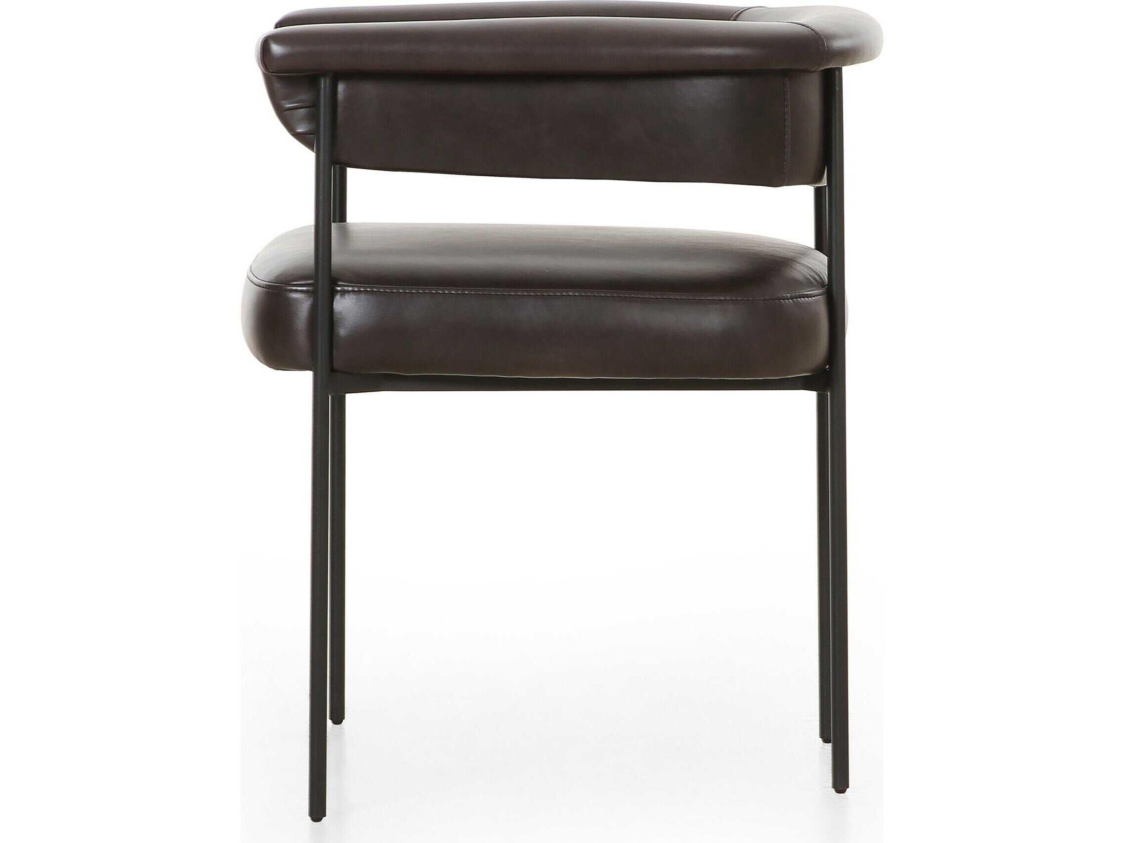 Four Hands Grayson Carrie Leather Black Upholstered Arm Dining Chair