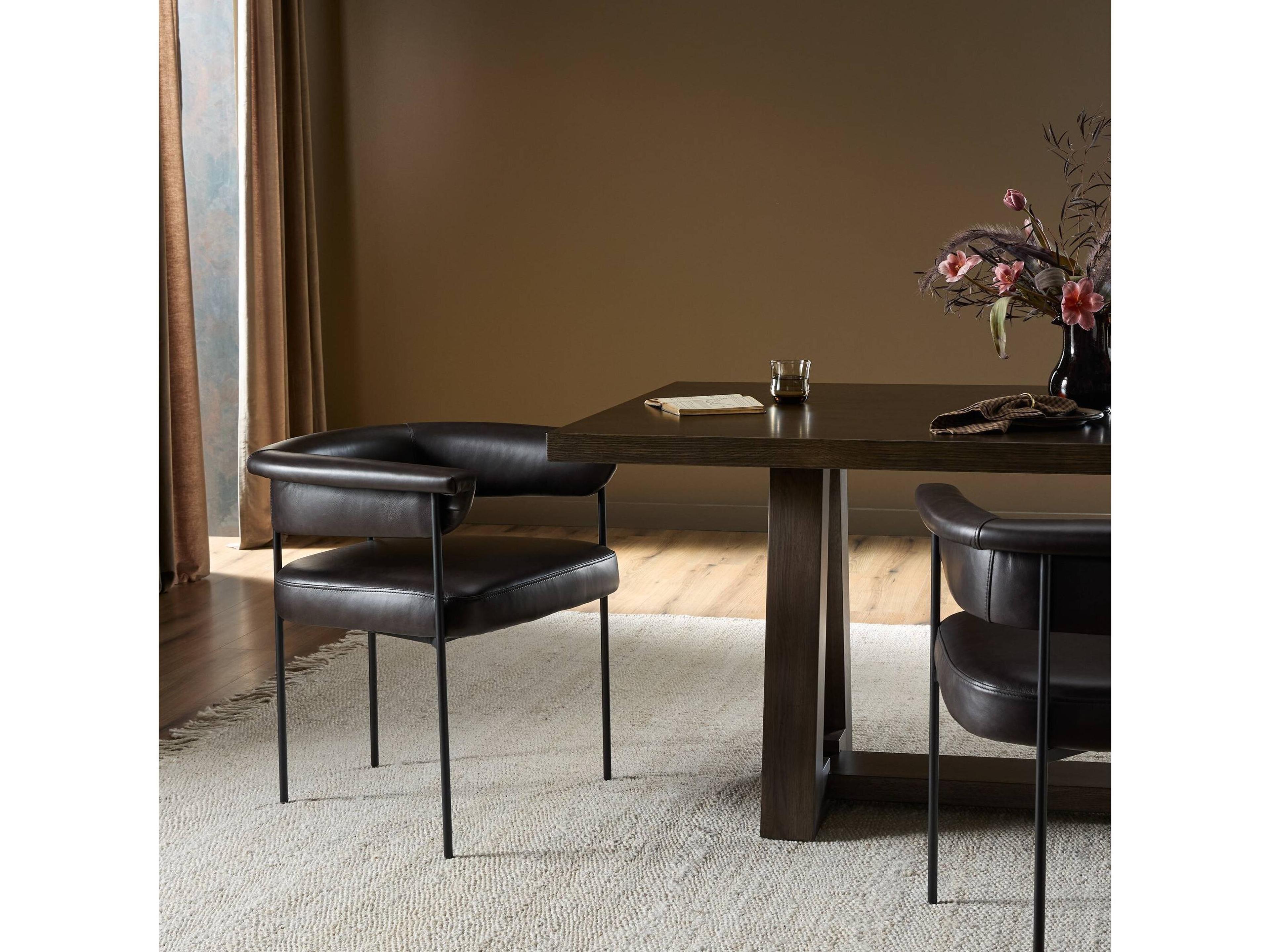 Four Hands Grayson Carrie Leather Black Upholstered Arm Dining Chair