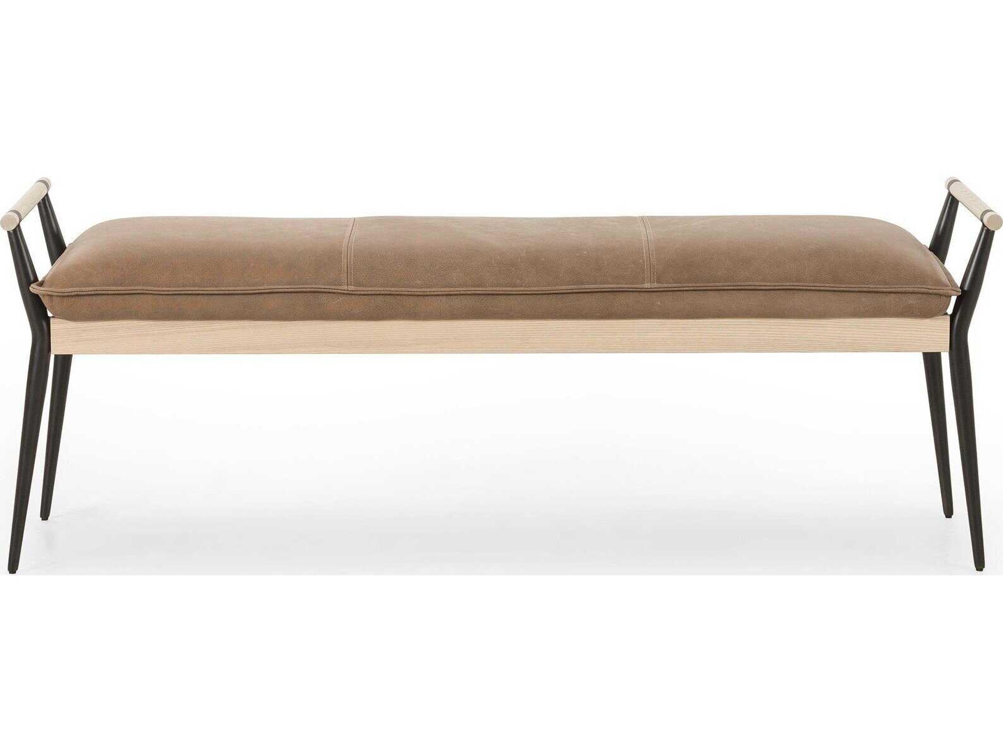 Four Hands Grayson Brown Leather Accent Bench
