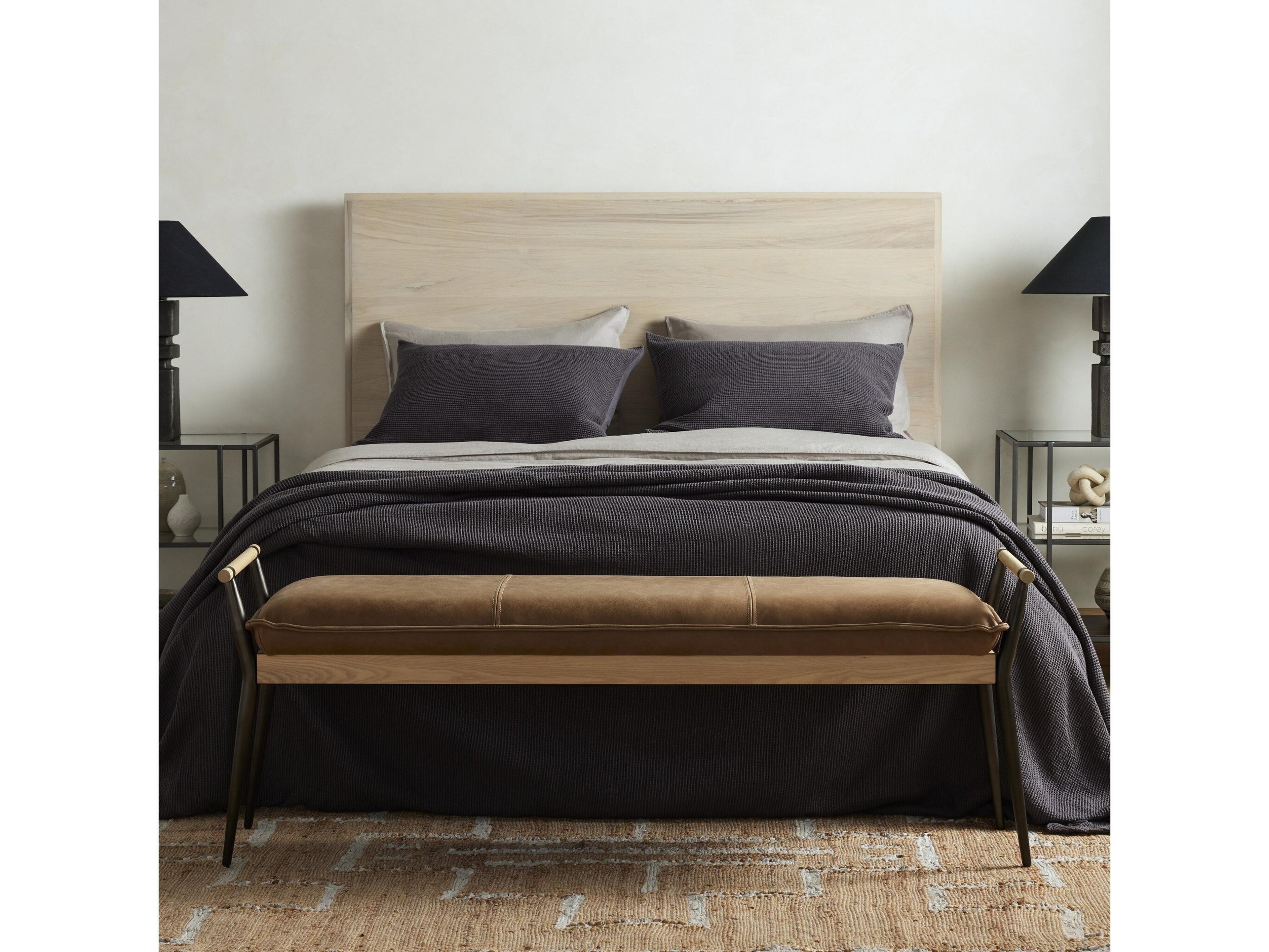 Four Hands Grayson Brown Leather Accent Bench