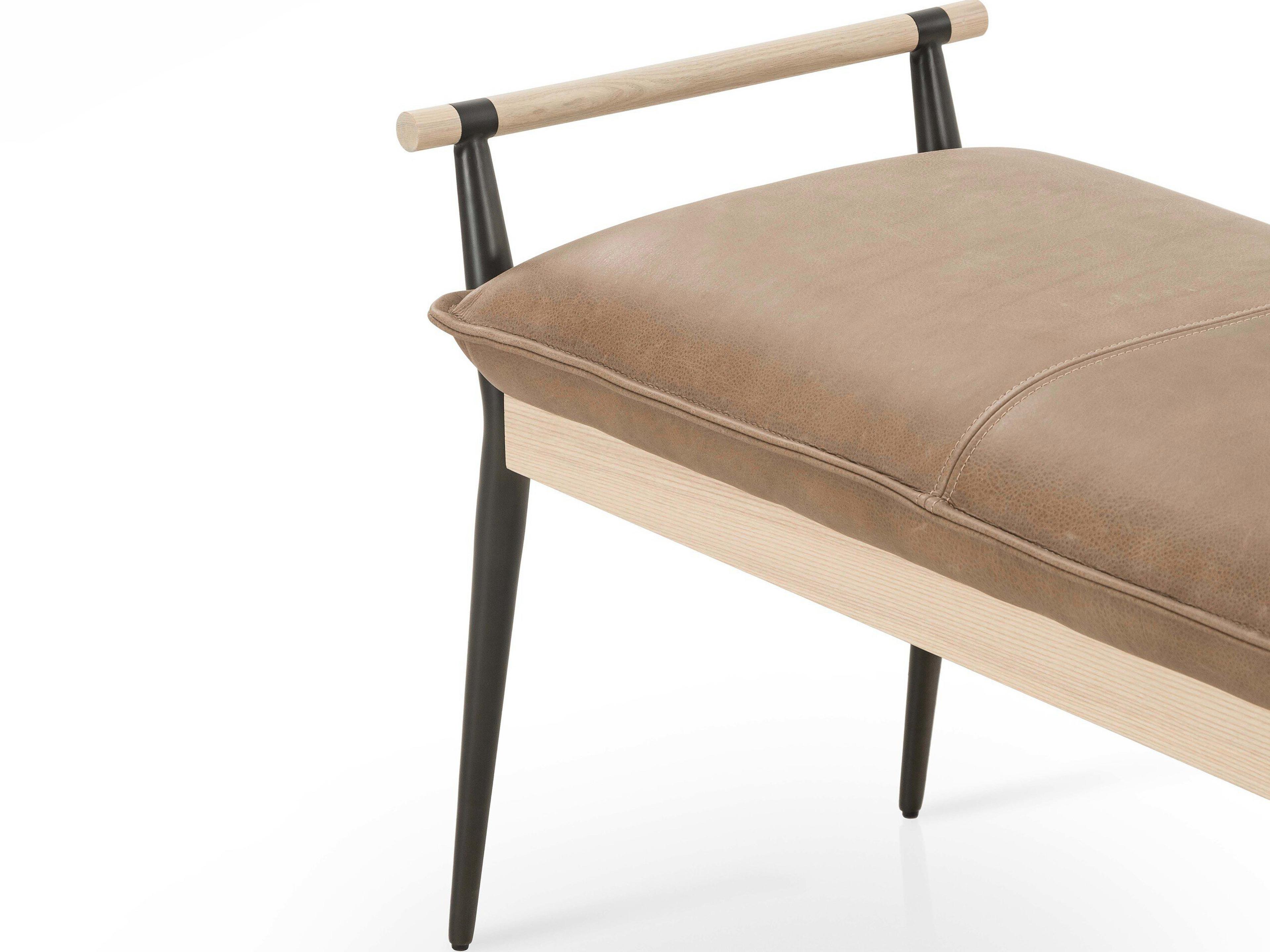 Four Hands Grayson Brown Leather Accent Bench
