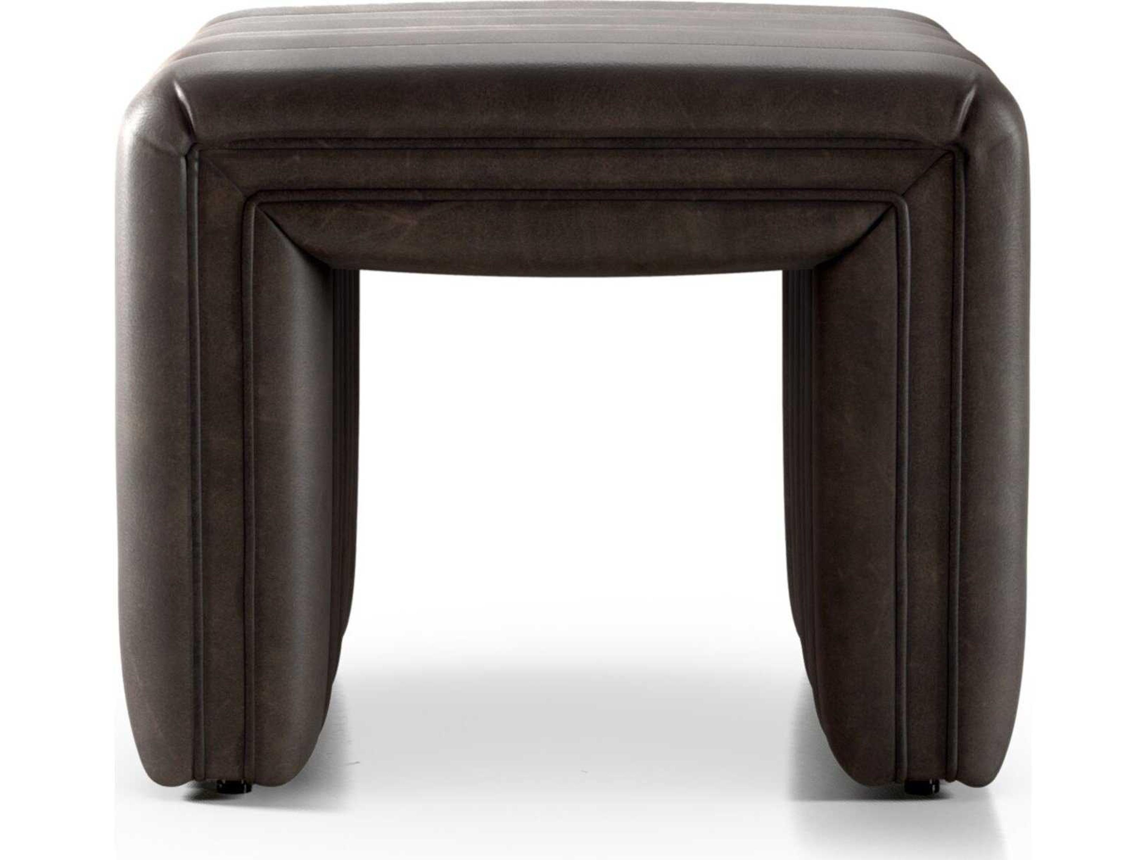 Four Hands Grayson Augustine Deacon Wolf Brown Leather Ottoman