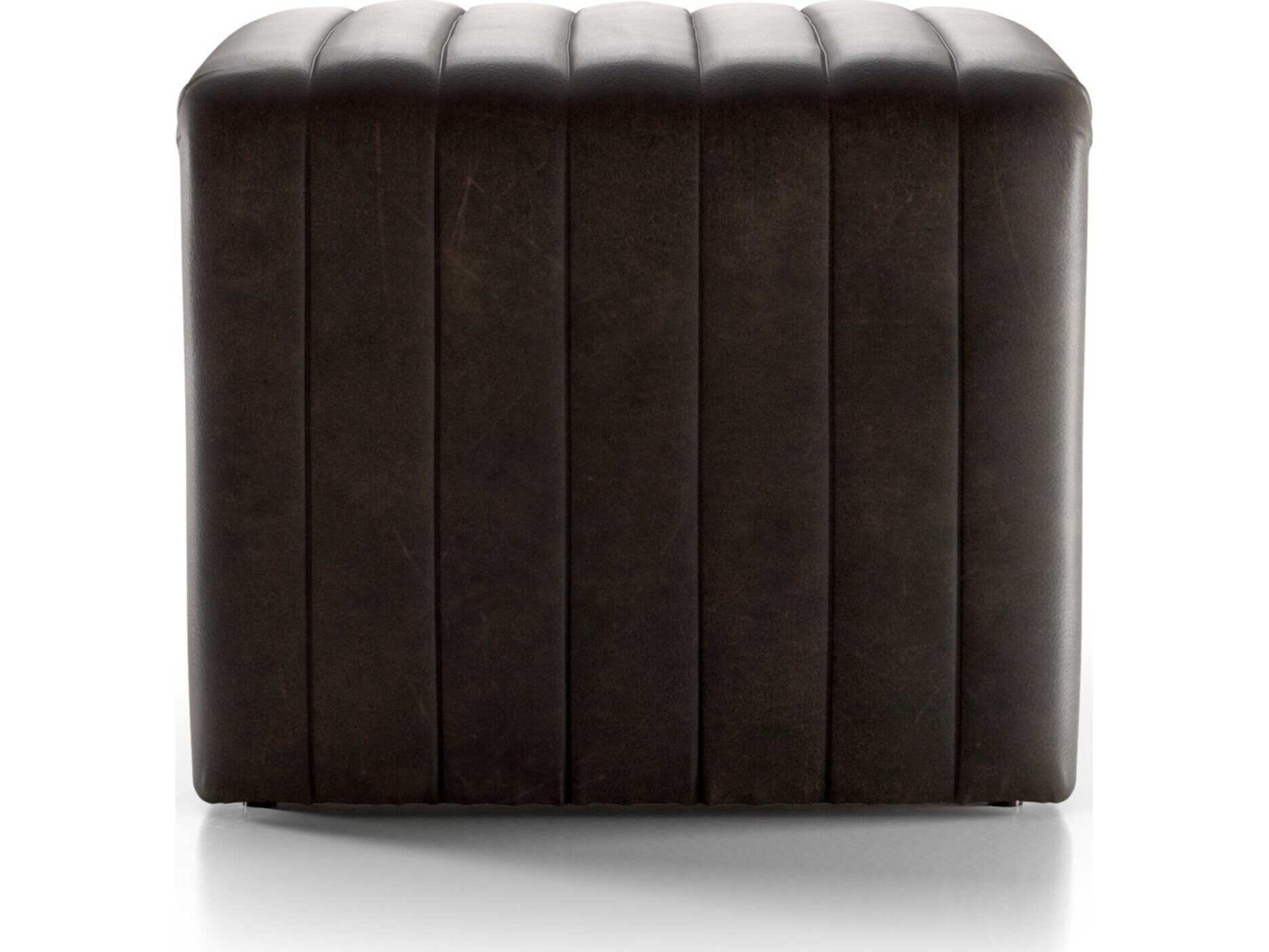 Four Hands Grayson Augustine Deacon Wolf Brown Leather Ottoman
