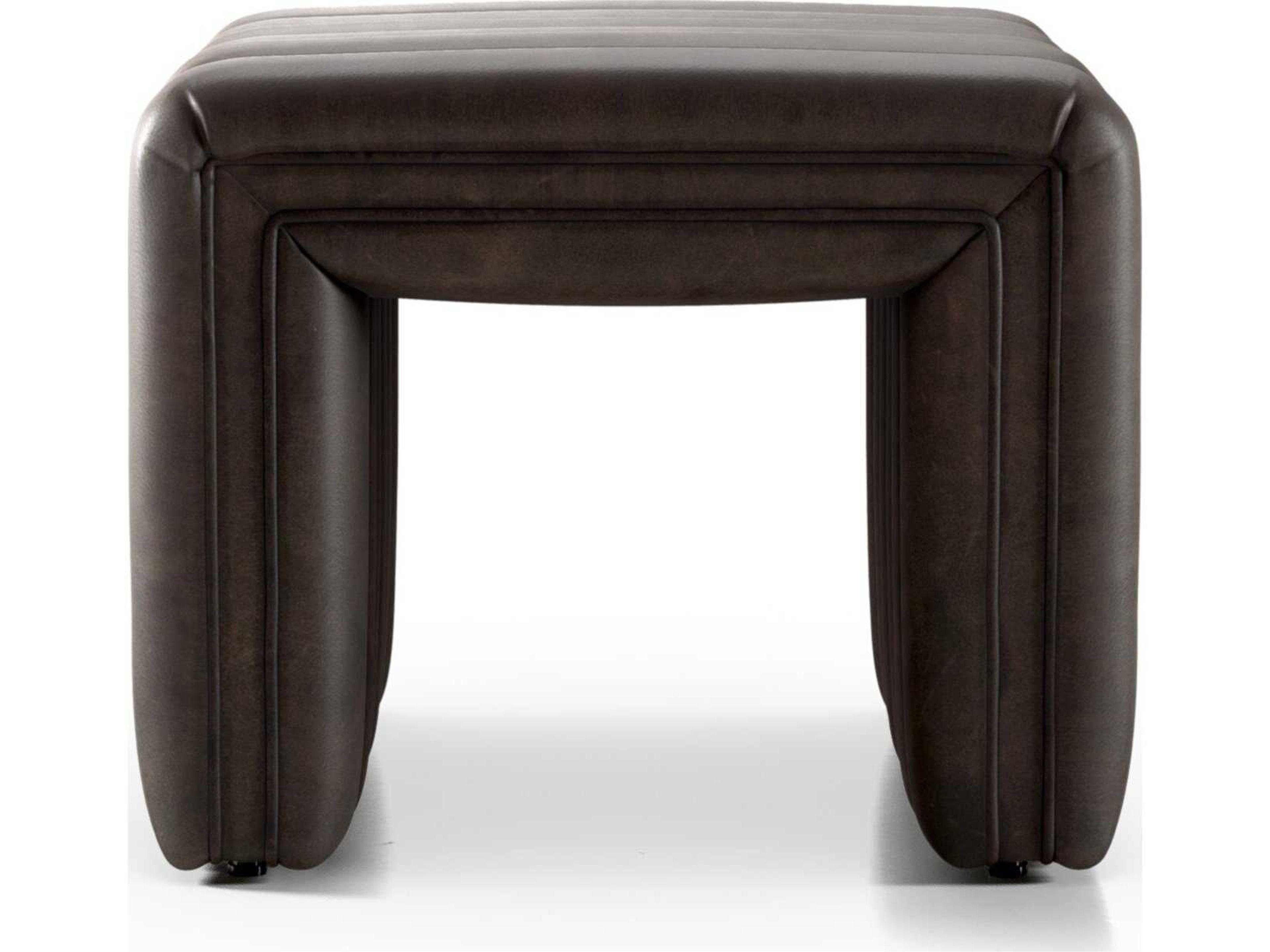 Four Hands Grayson Augustine Deacon Wolf Brown Leather Ottoman