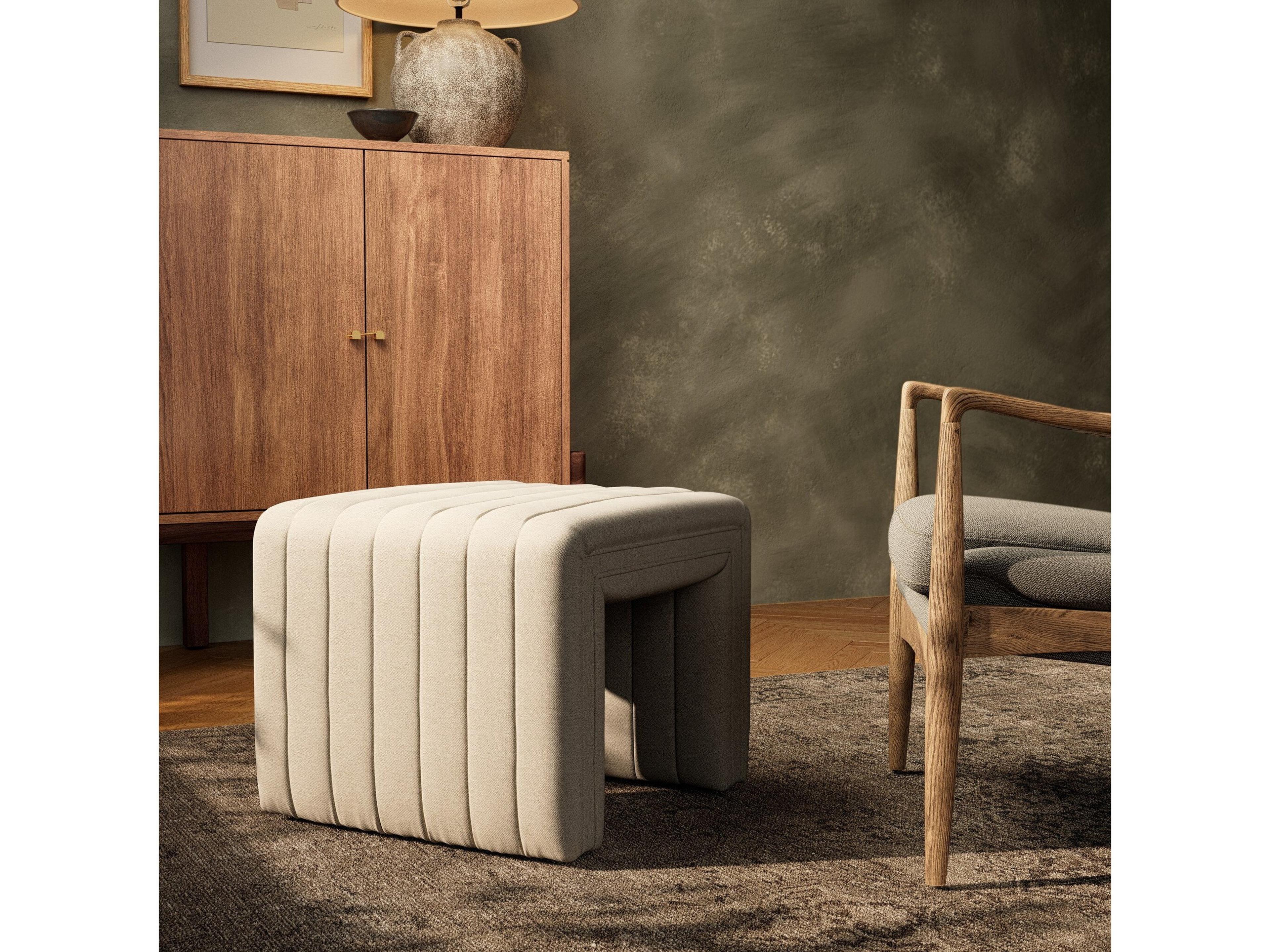 Four Hands Grayson Augustine Dover Crescent Cream Upholstered Ottoman