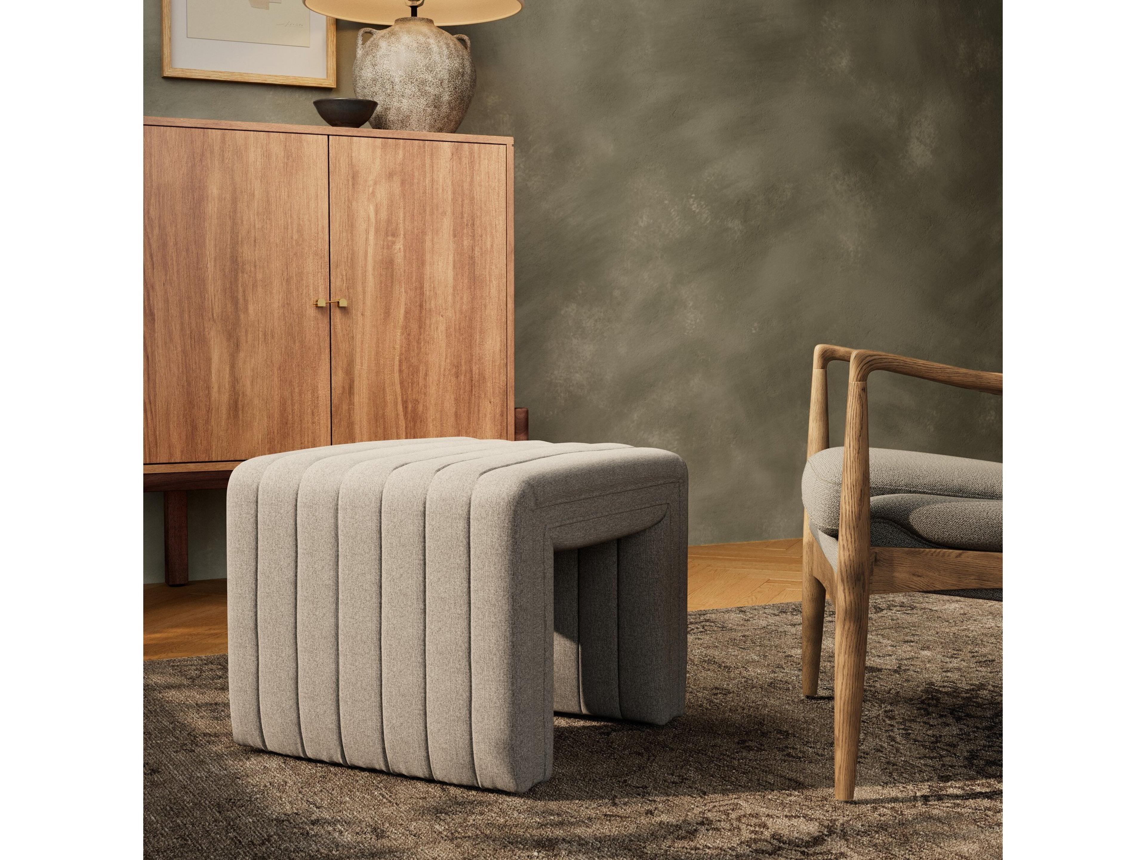 Four Hands Grayson Augustine Orly Natural Beige Upholstered Ottoman