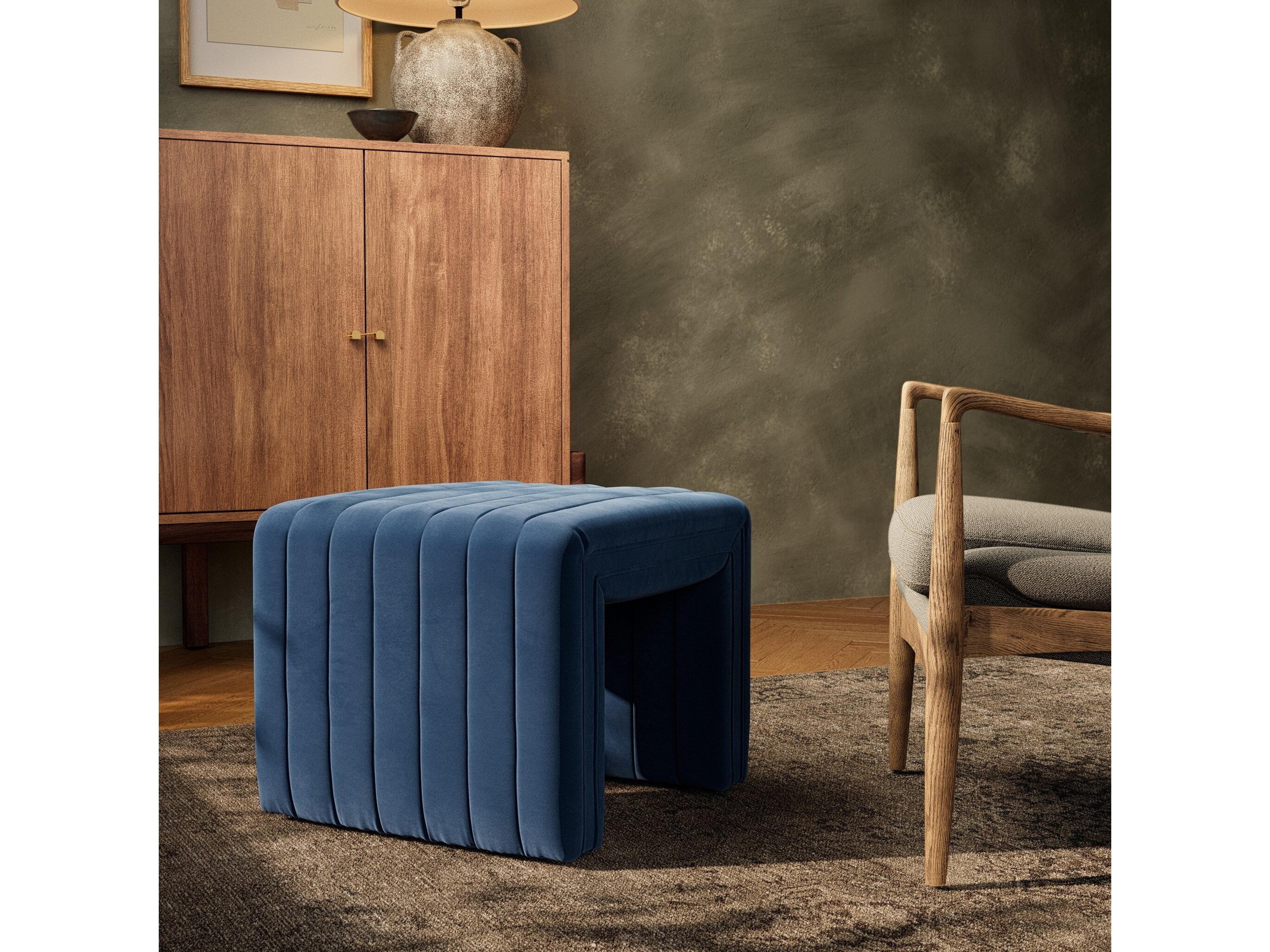 Four Hands Grayson Augustine Sapphire Navy Blue Upholstered Ottoman