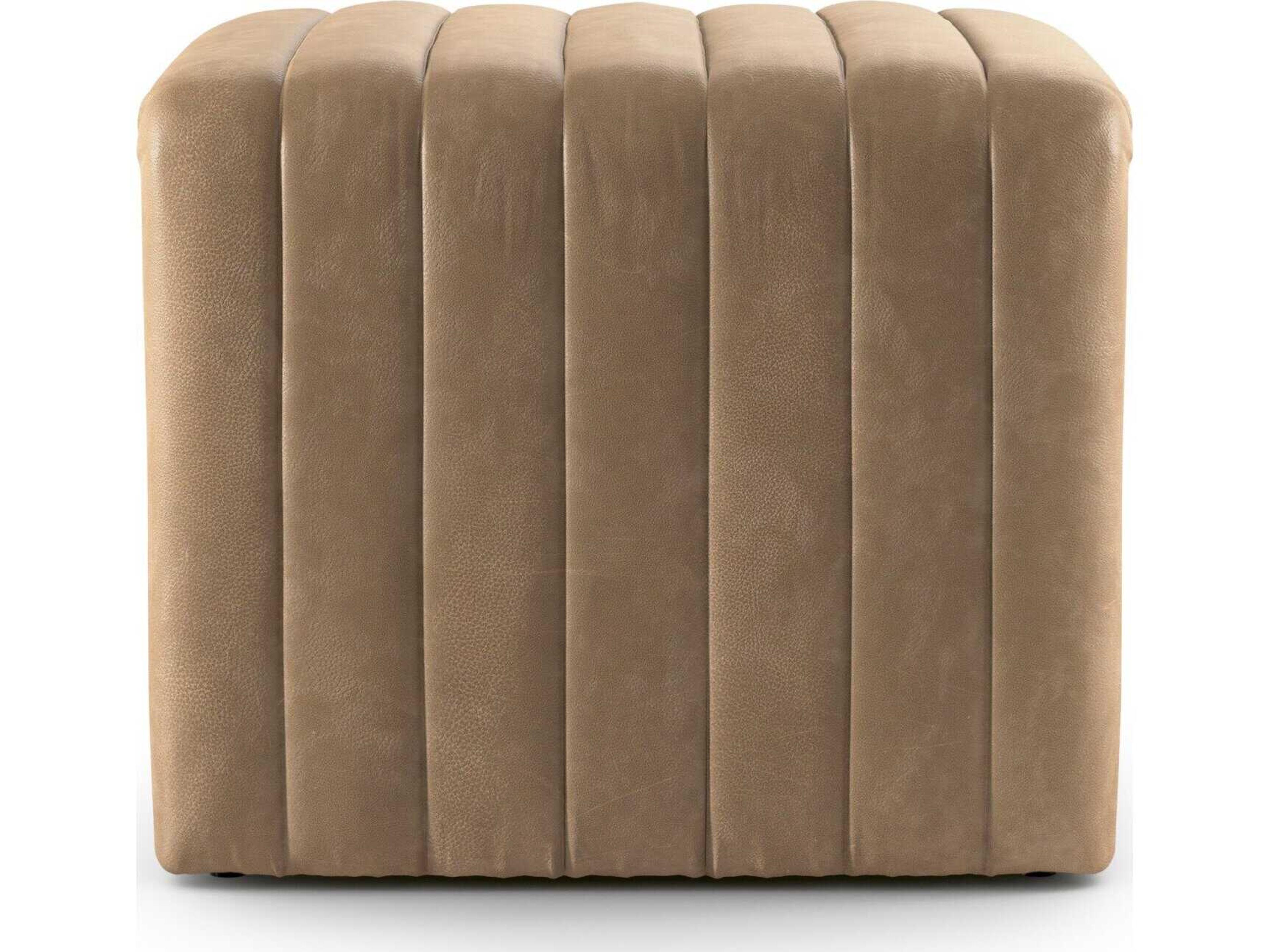 Four Hands Grayson Augustine Palermo Drift Brown Leather Ottoman