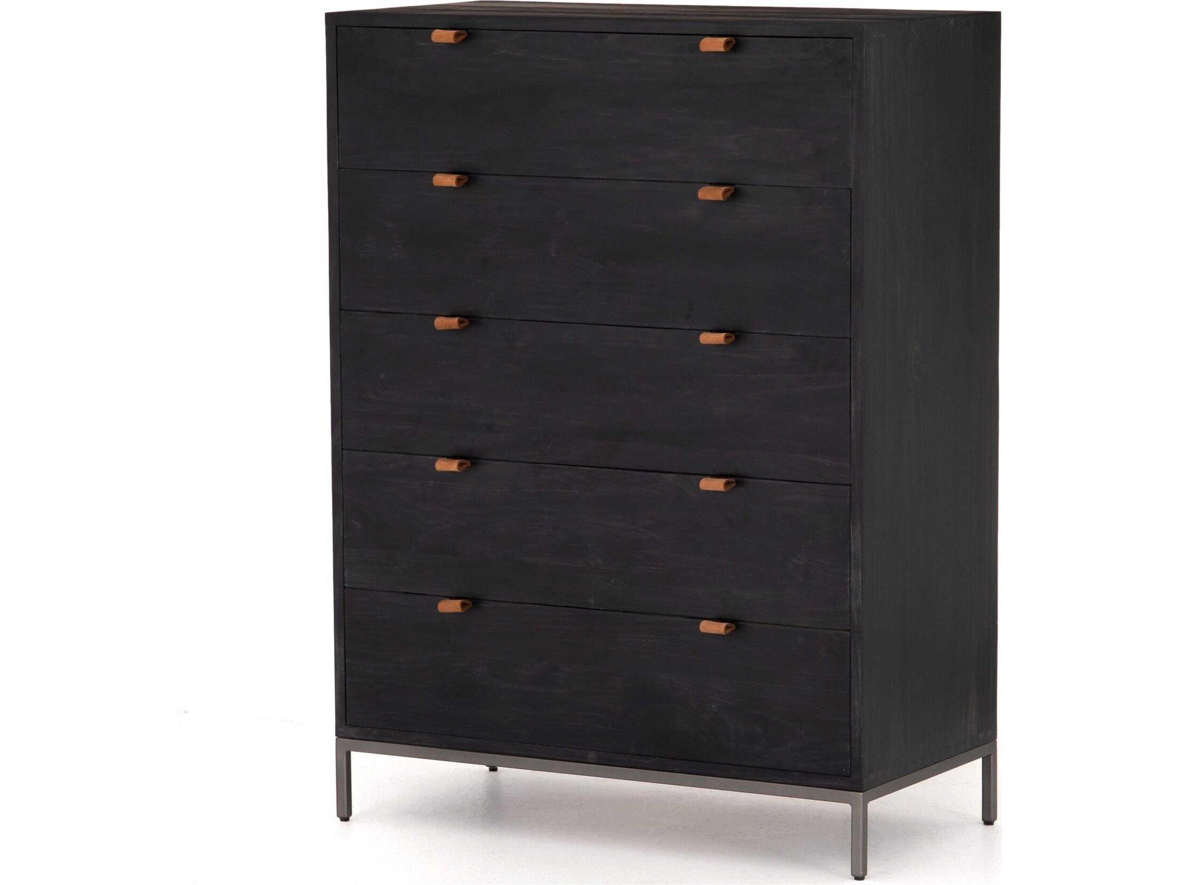 Fulton Trey Black Wash Poplar  Wood 5 Drawer Dresser