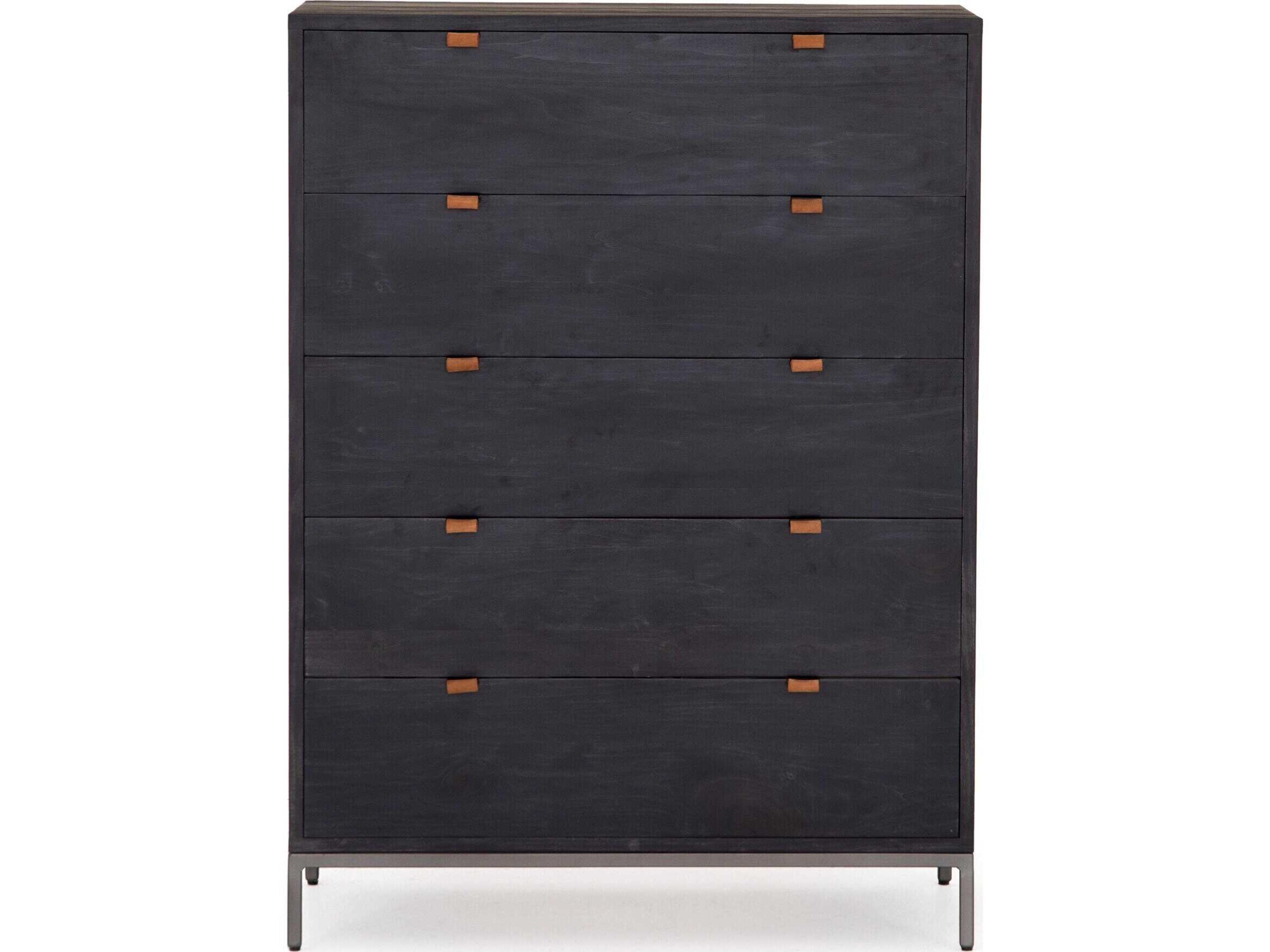 Four Hands Fulton Trey Black Wash Poplar  Wood 5 Drawer Dresser