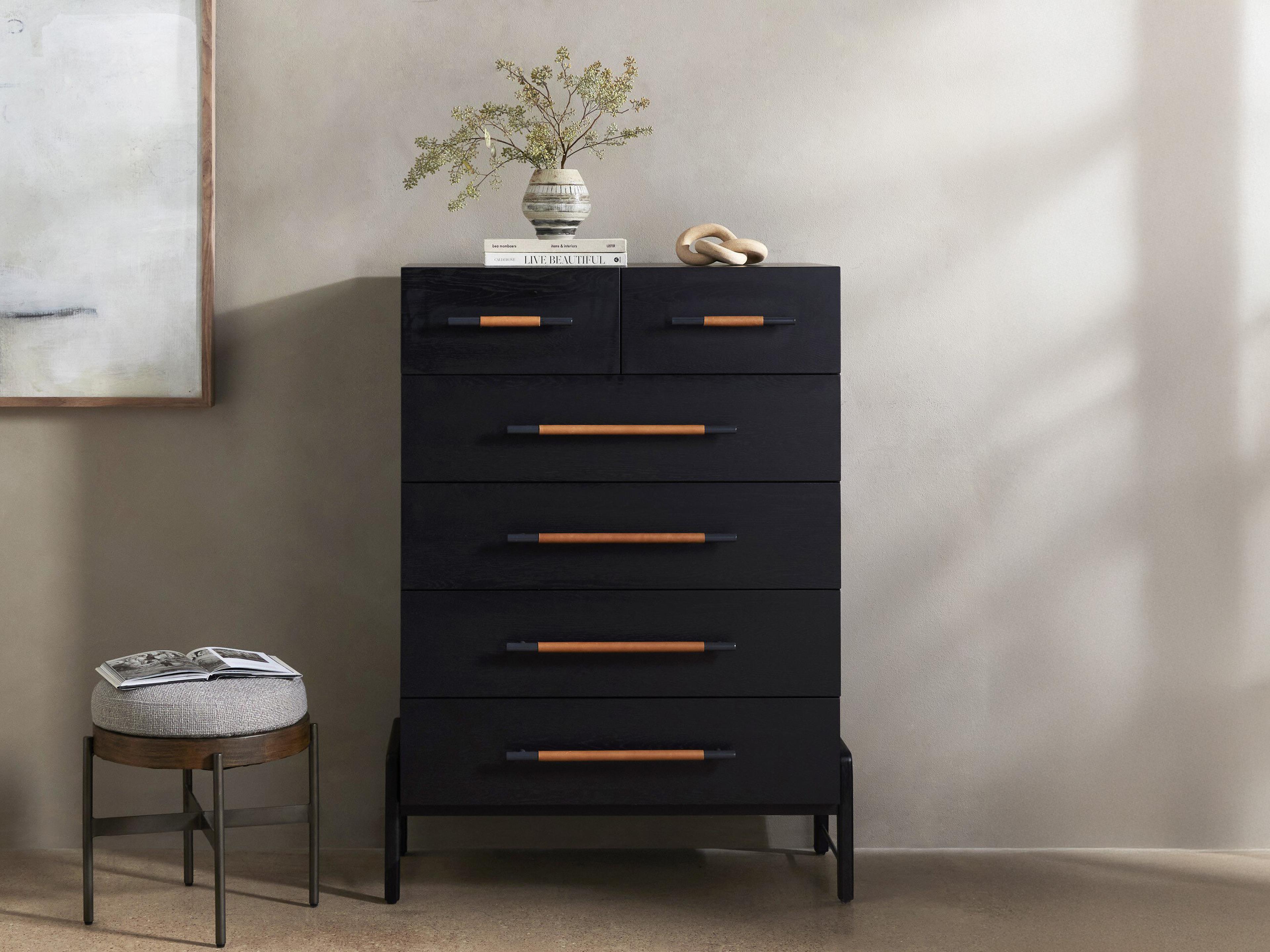 Four Hands Filmore 6-Drawers Ebony Oak Chaps Sand Gunmetal Wood Accent Chest