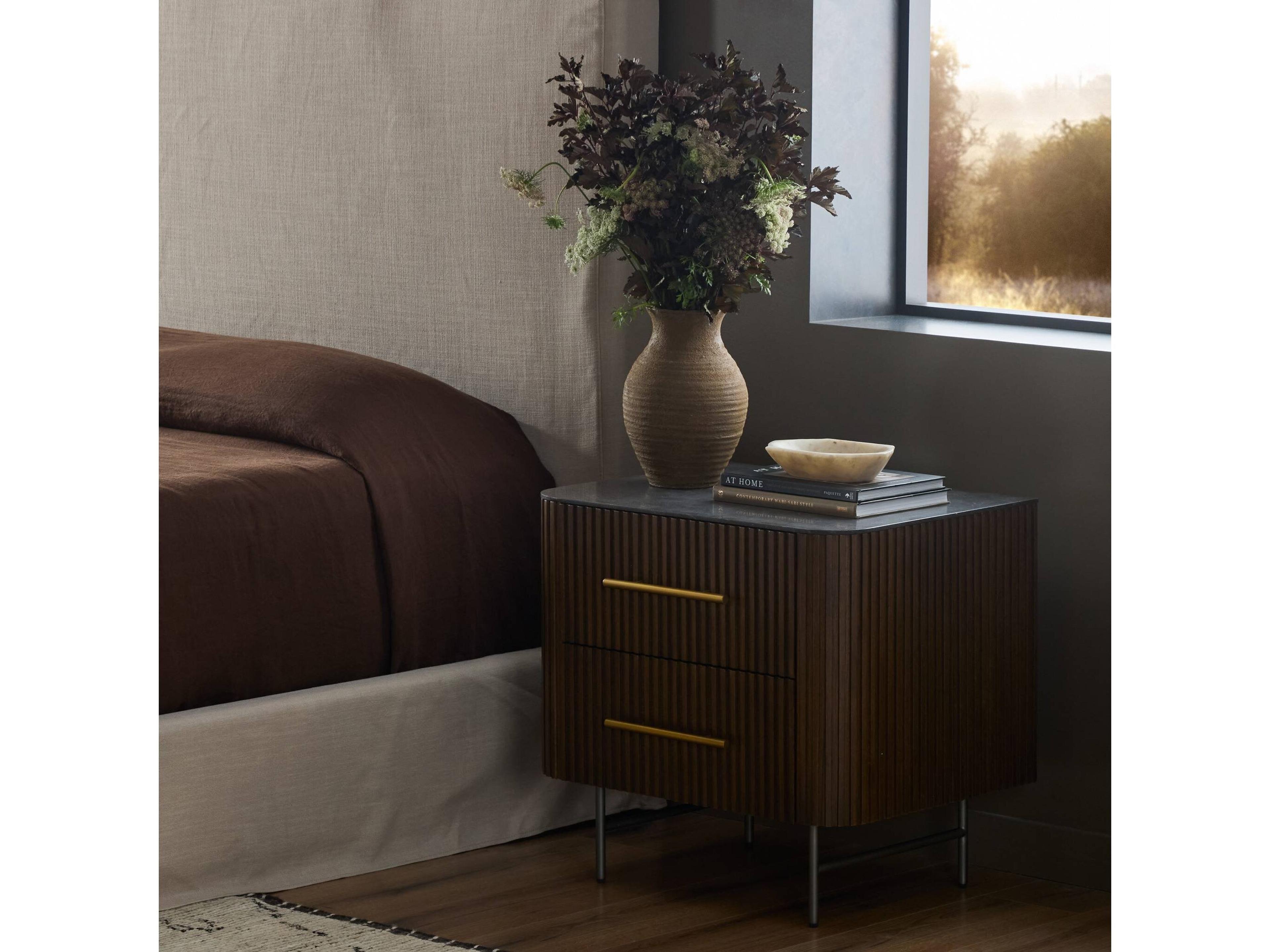 Four Hands Collins Fletcher 2-Drawers Brown Oak Wood Nightstand