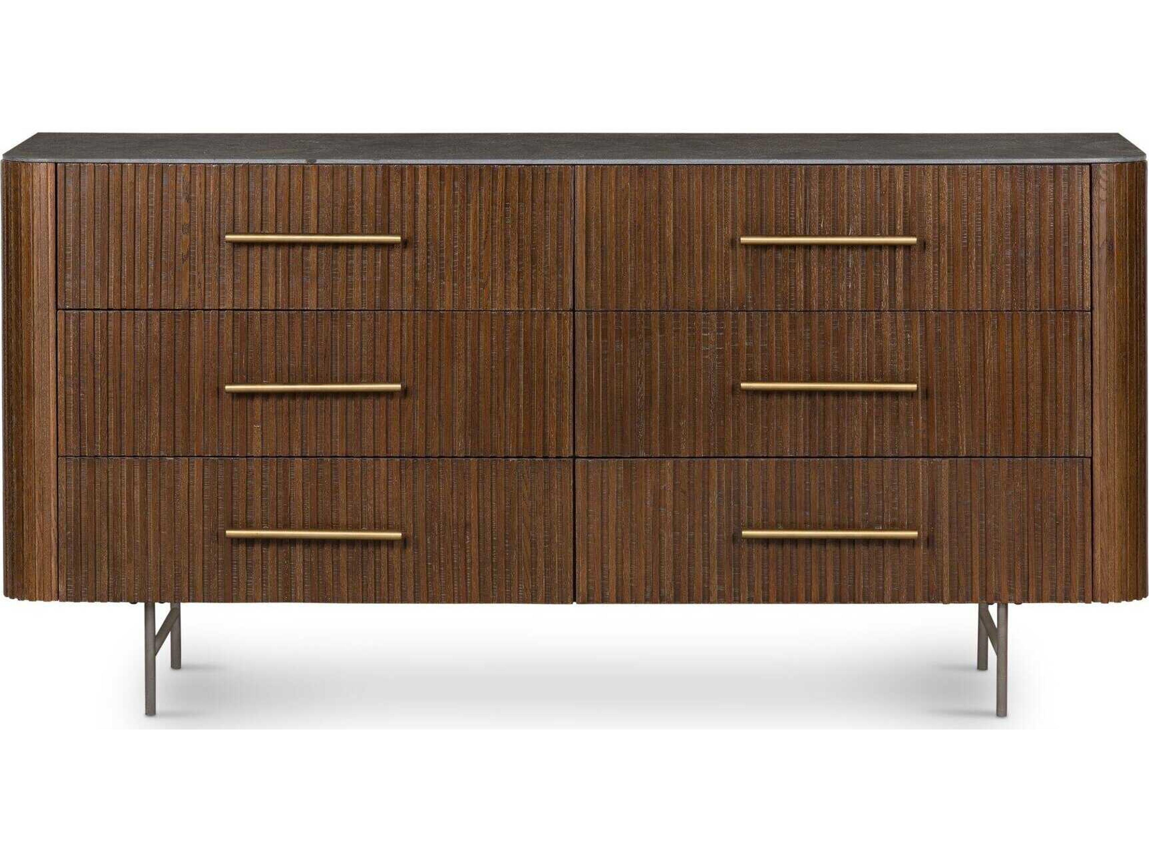 Four Hands Collins Fletcher 6-Drawers Brass Oak Wood Double Dresser
