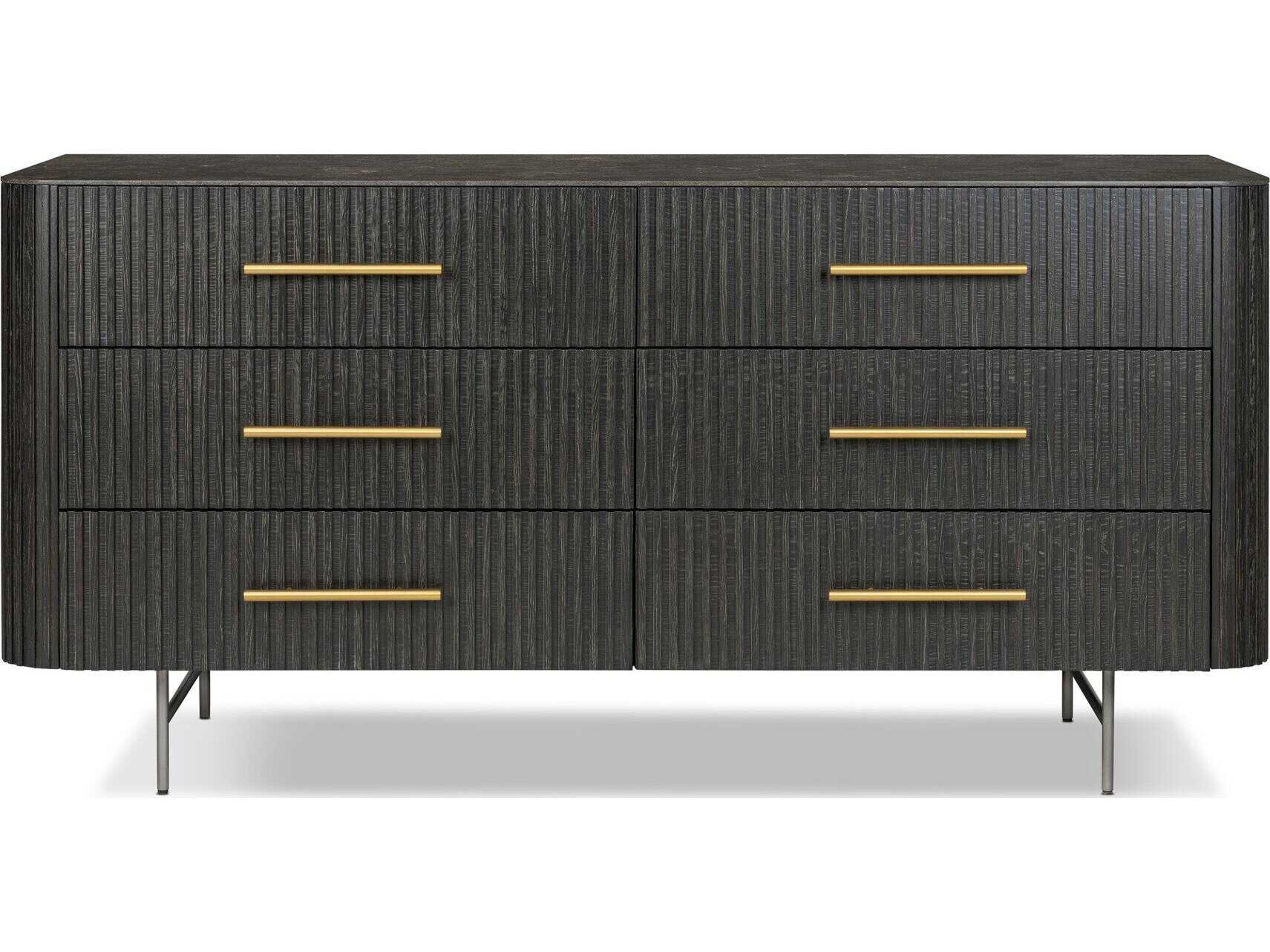 Four Hands Collins Fletcher Distressed Black Oak Wood 6 Drawer Dresser