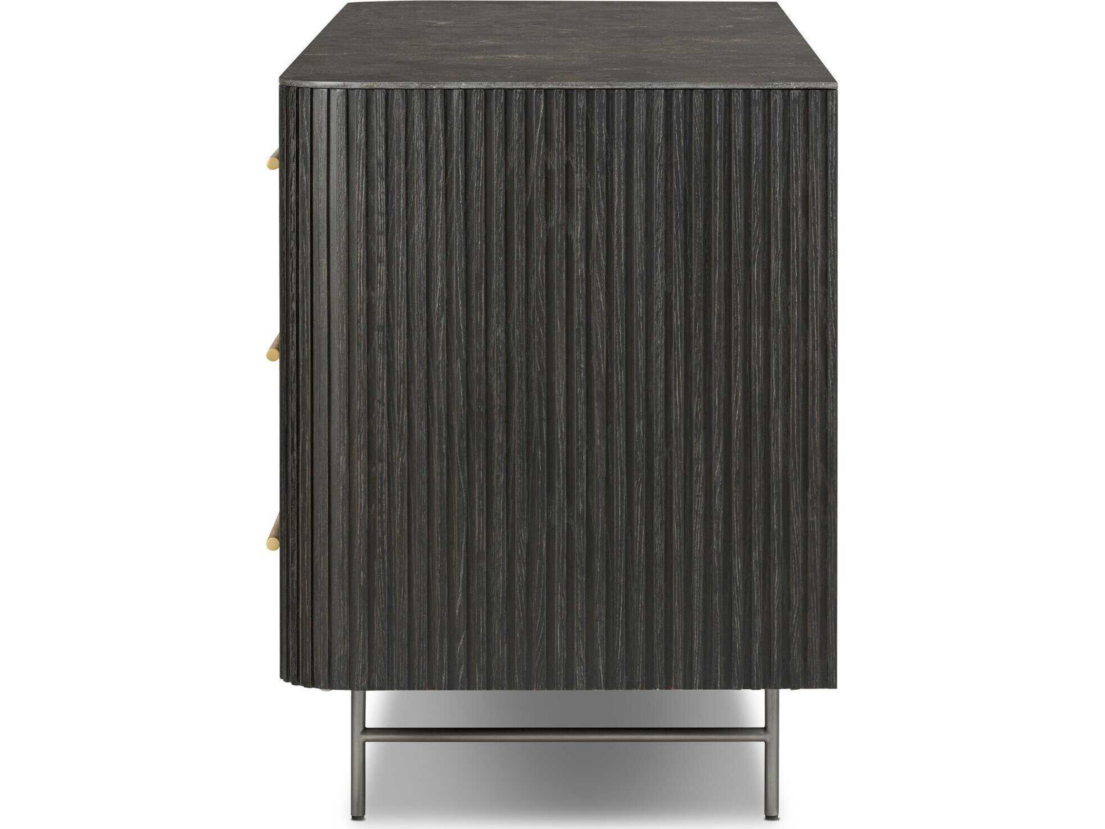 Four Hands Collins Fletcher Distressed Black Oak Wood 6 Drawer Dresser