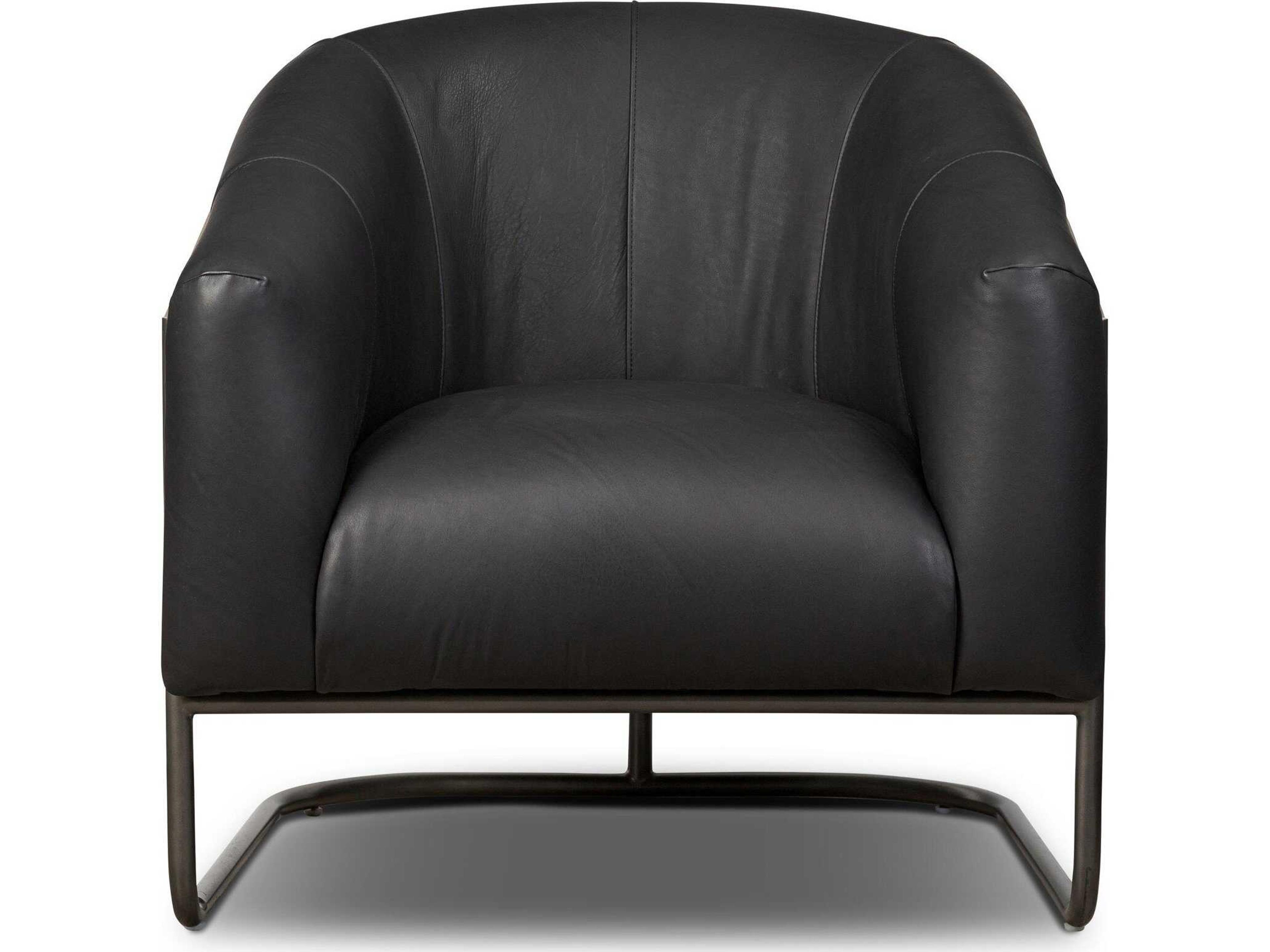 Four Hands Belfast Etta Heirloom Black Leather Accent Chair