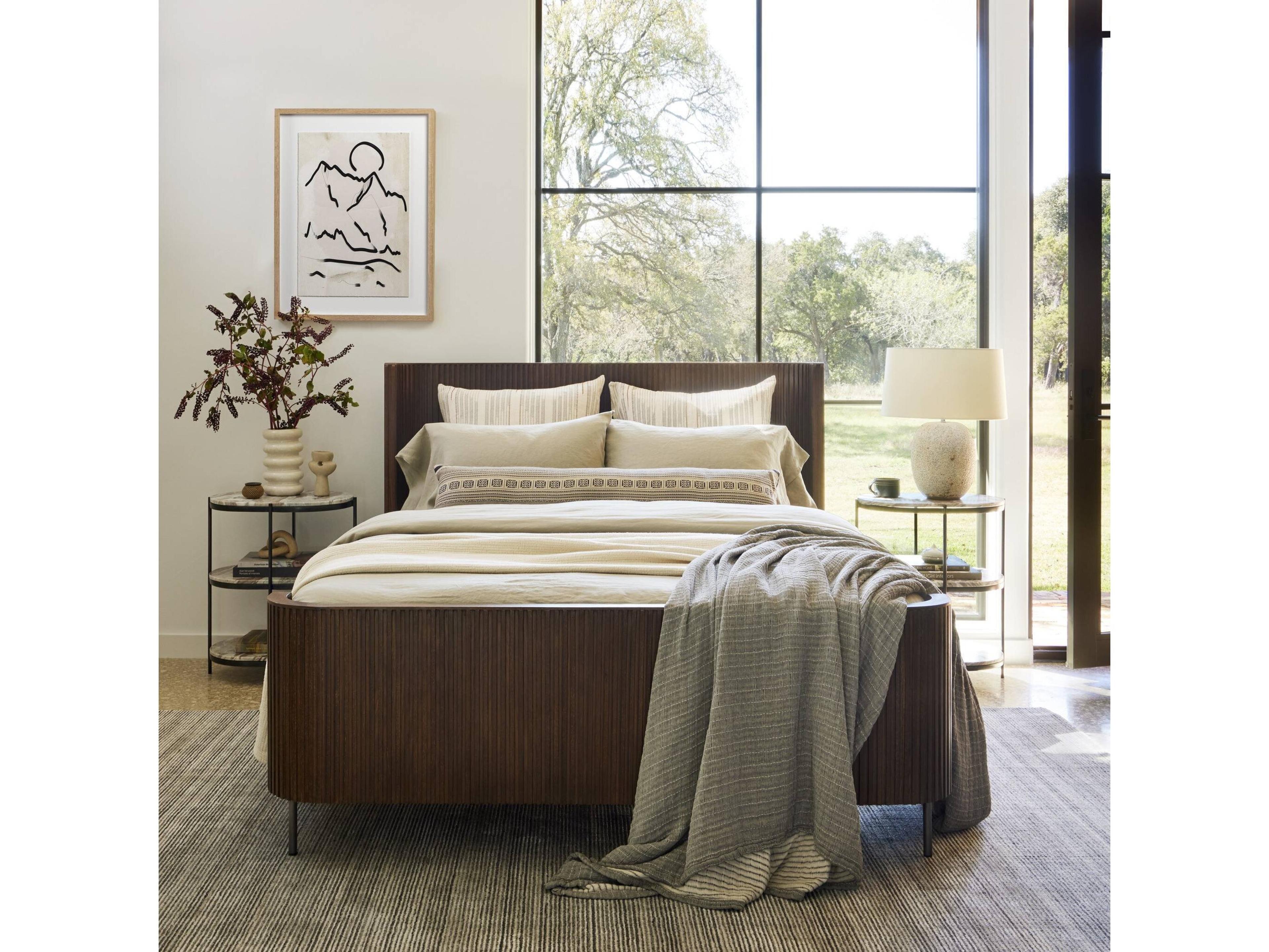 Four Hands Collins Fletcher Brown Oak Wood King Panel Bed