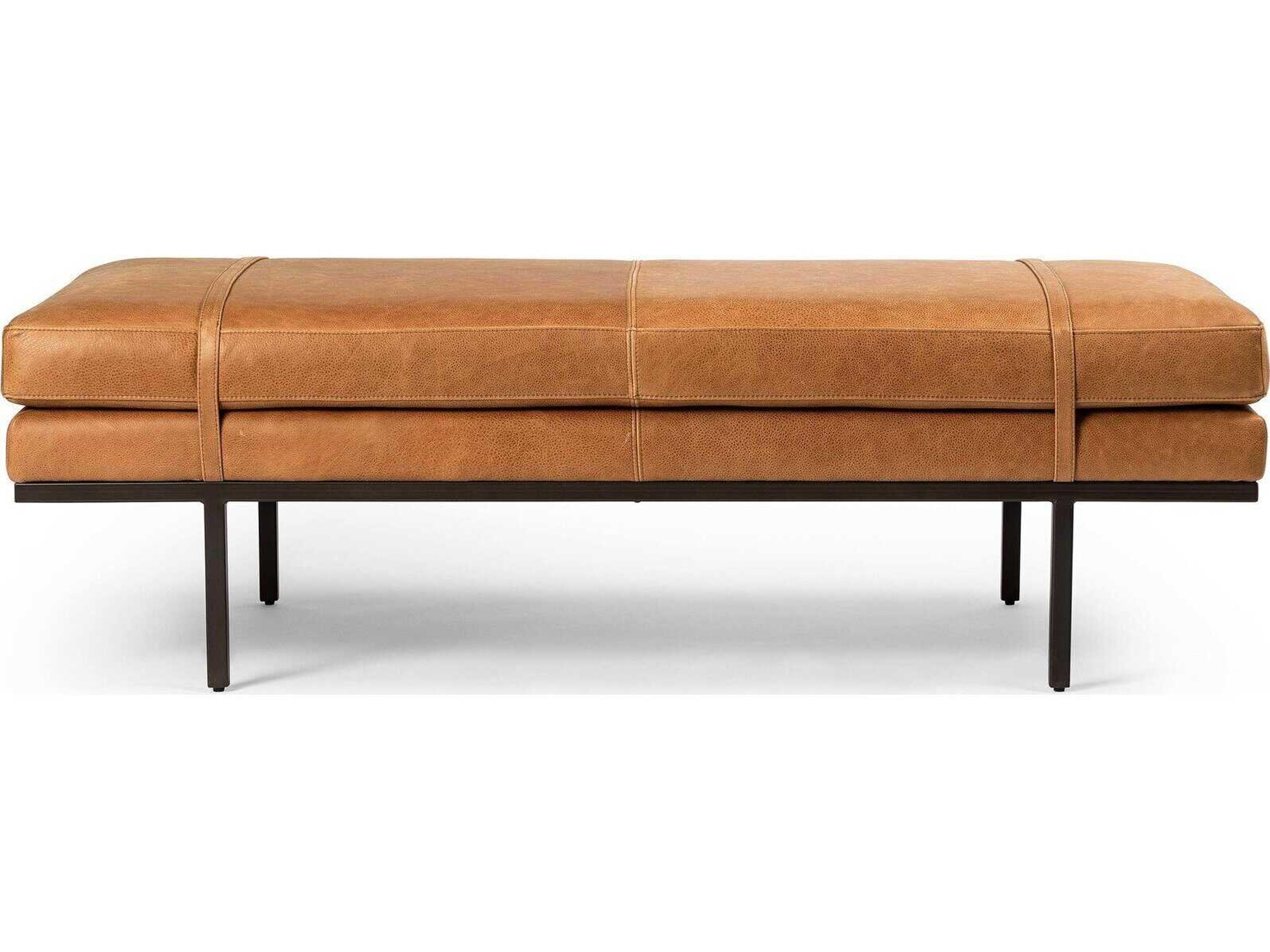 Four Hands Westgate Gunmetal Palermo Cognac Brown Leather Accent Bench