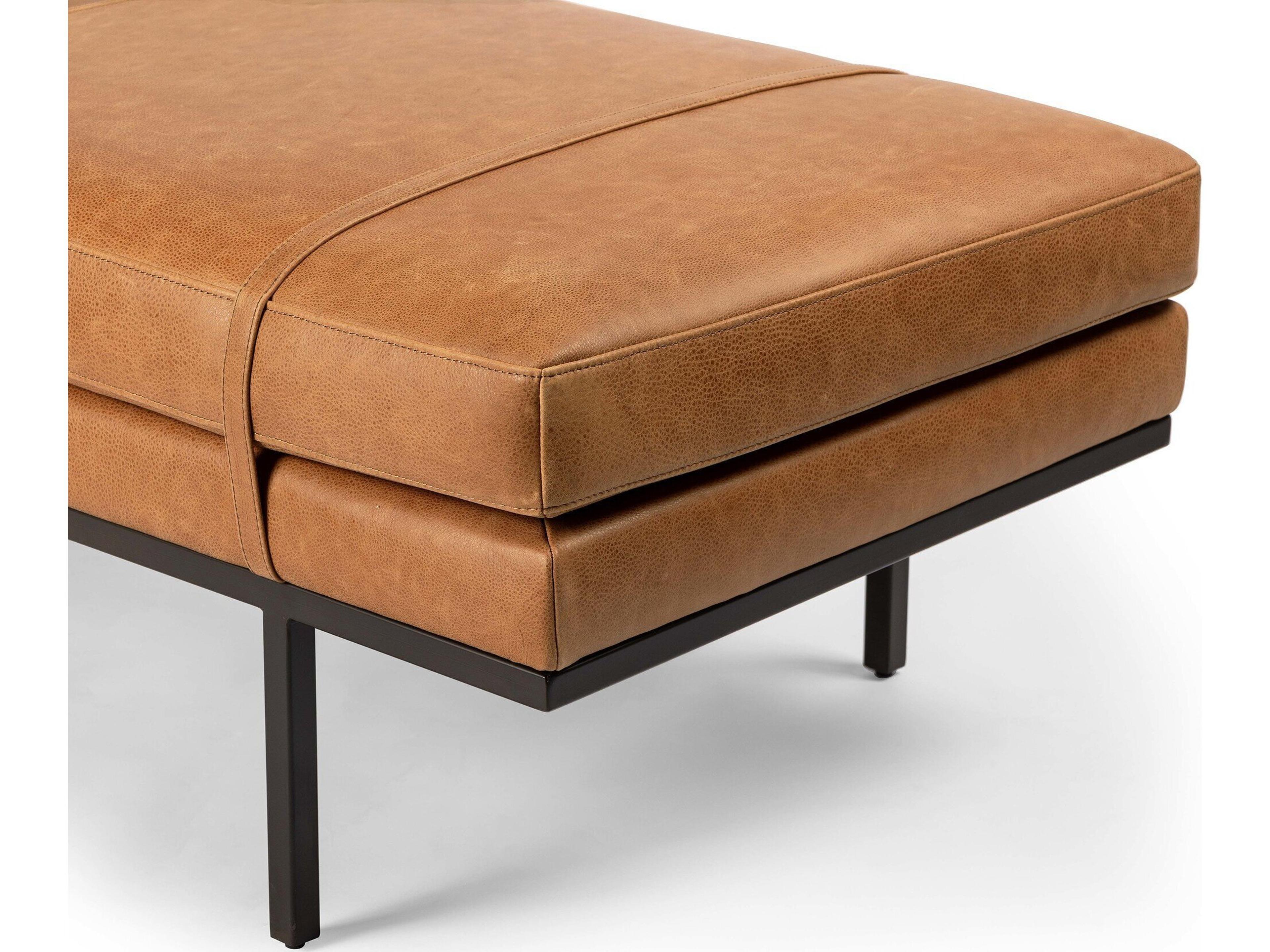 Four Hands Westgate Gunmetal Palermo Cognac Brown Leather Accent Bench