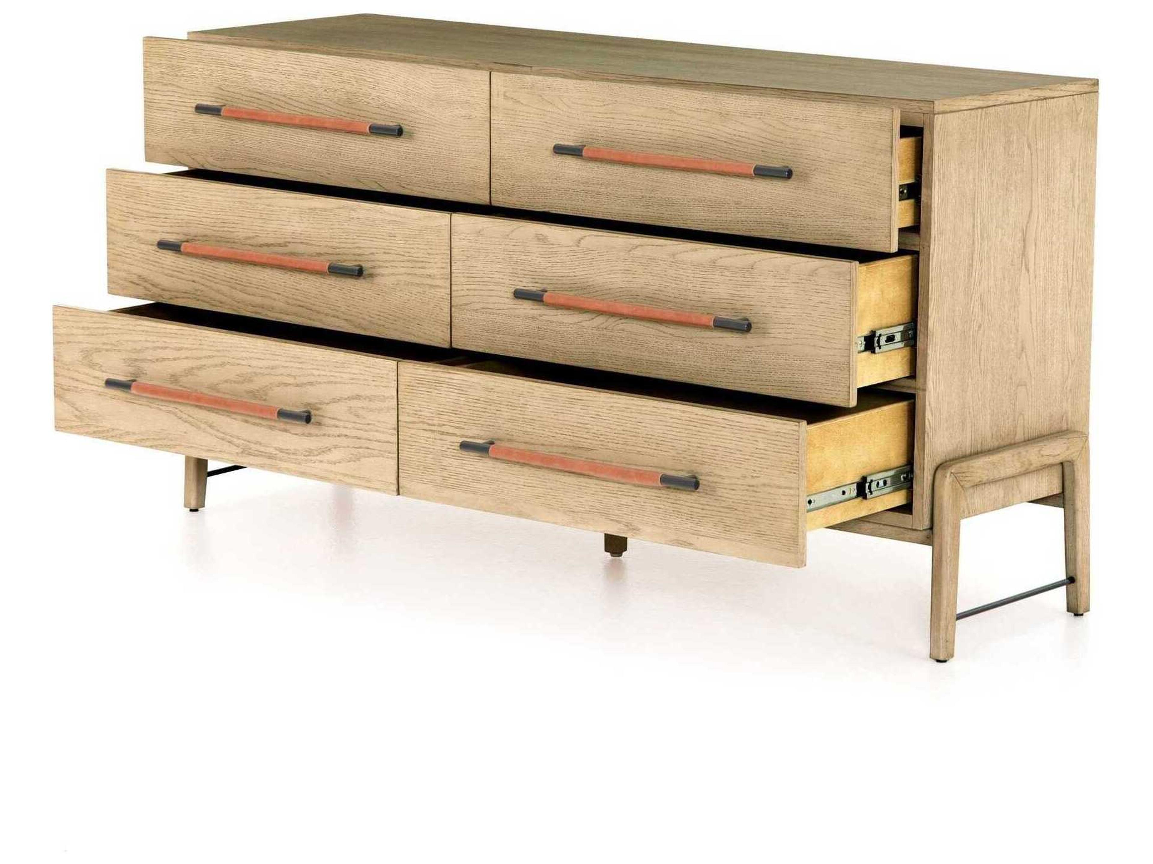 Four Hands Filmore Rosedale 6-Drawers Brown Oak Wood Double Dresser