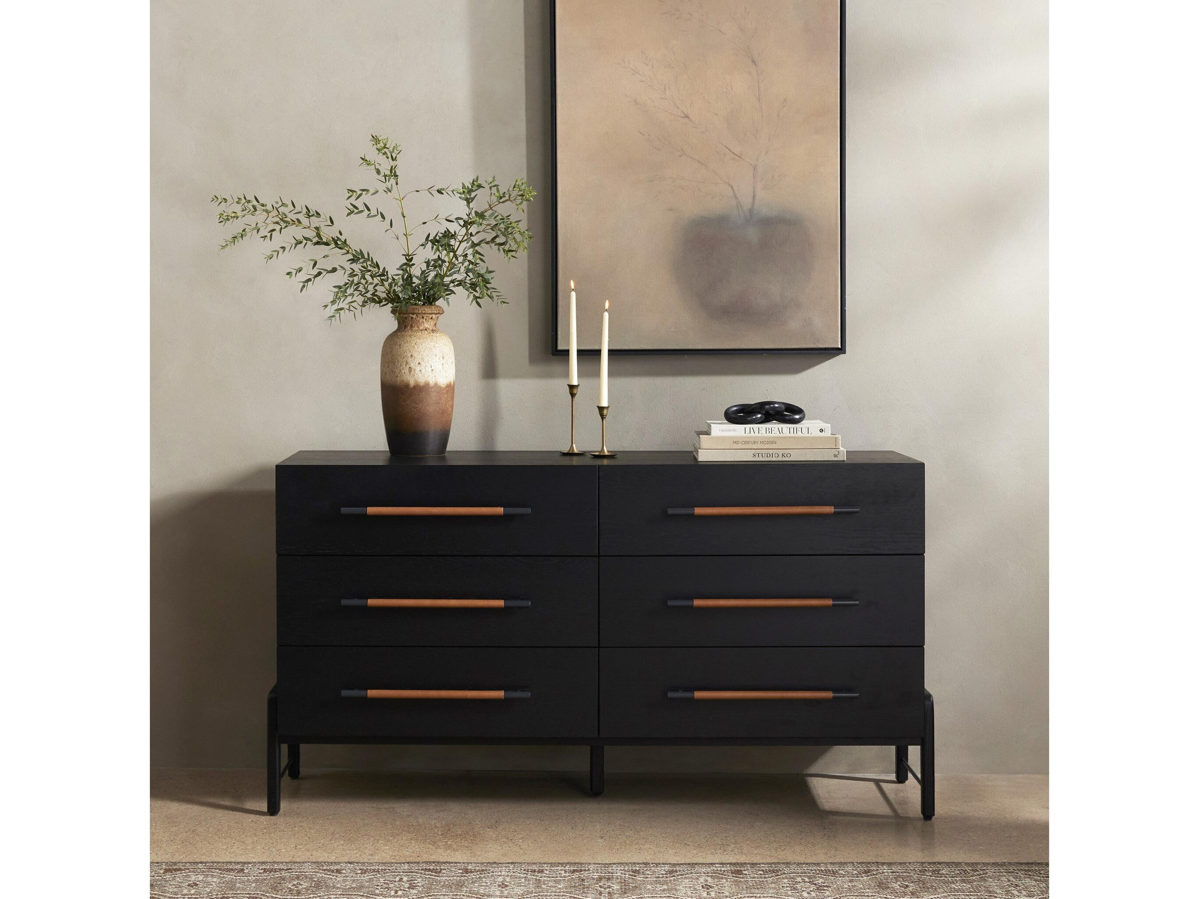 Four Hands Filmore Rosedale 6-Drawers Black Oak Wood Double Dresser