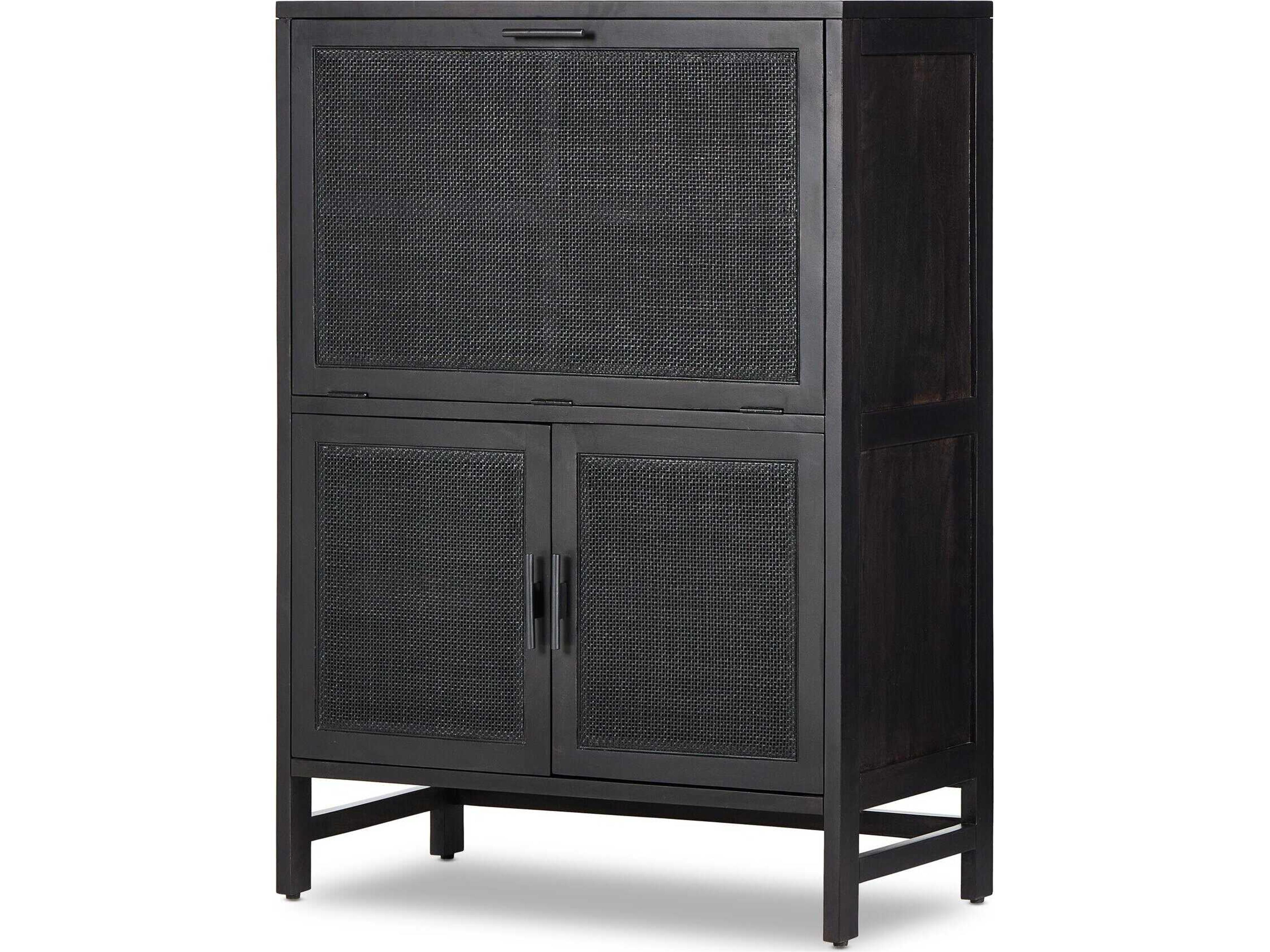 Four Hands Leighton Caprice Black Wash Mango  Wood Bar Cabinet