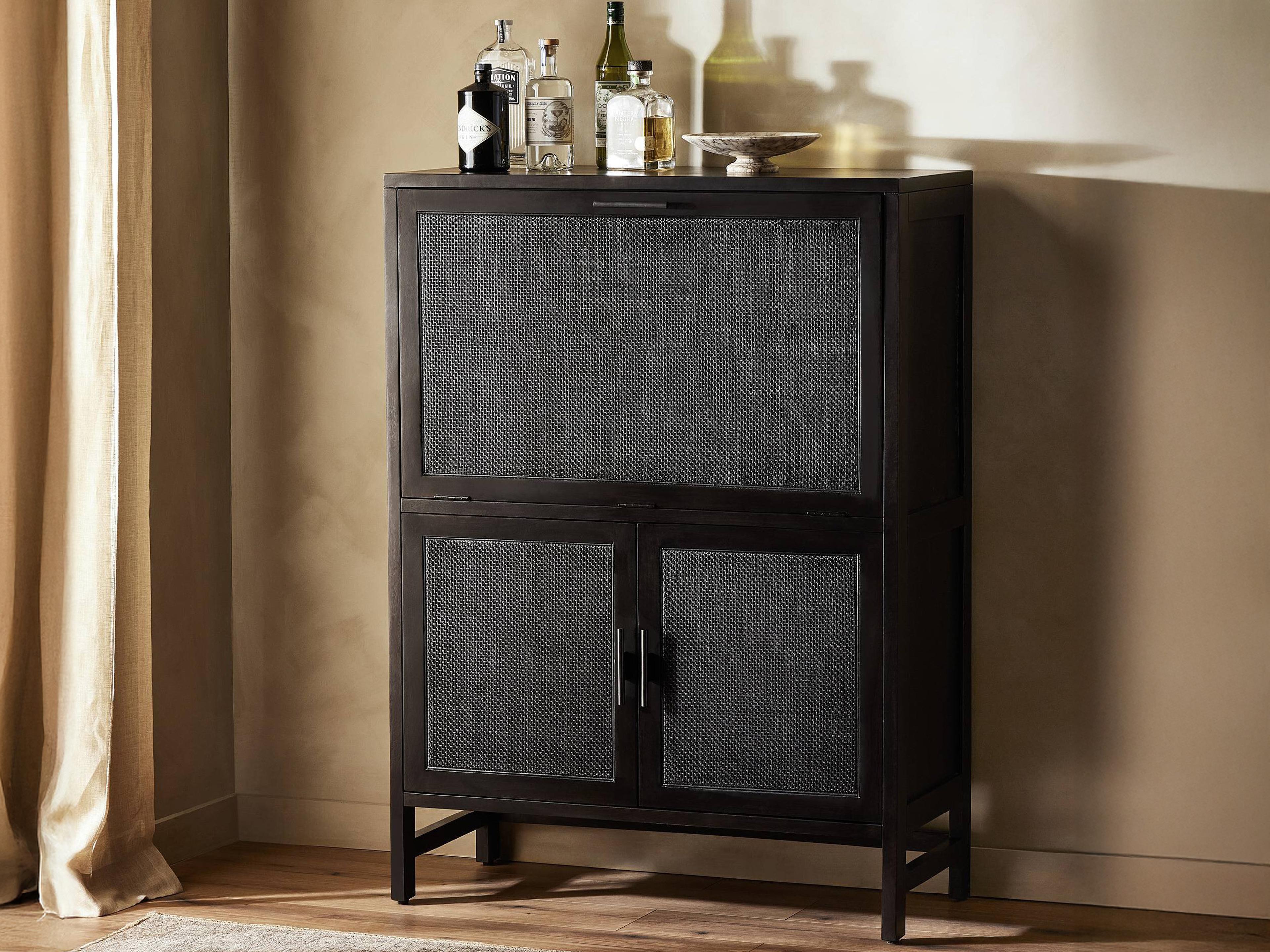 Four Hands Leighton Caprice Black Wash Mango  Wood Bar Cabinet