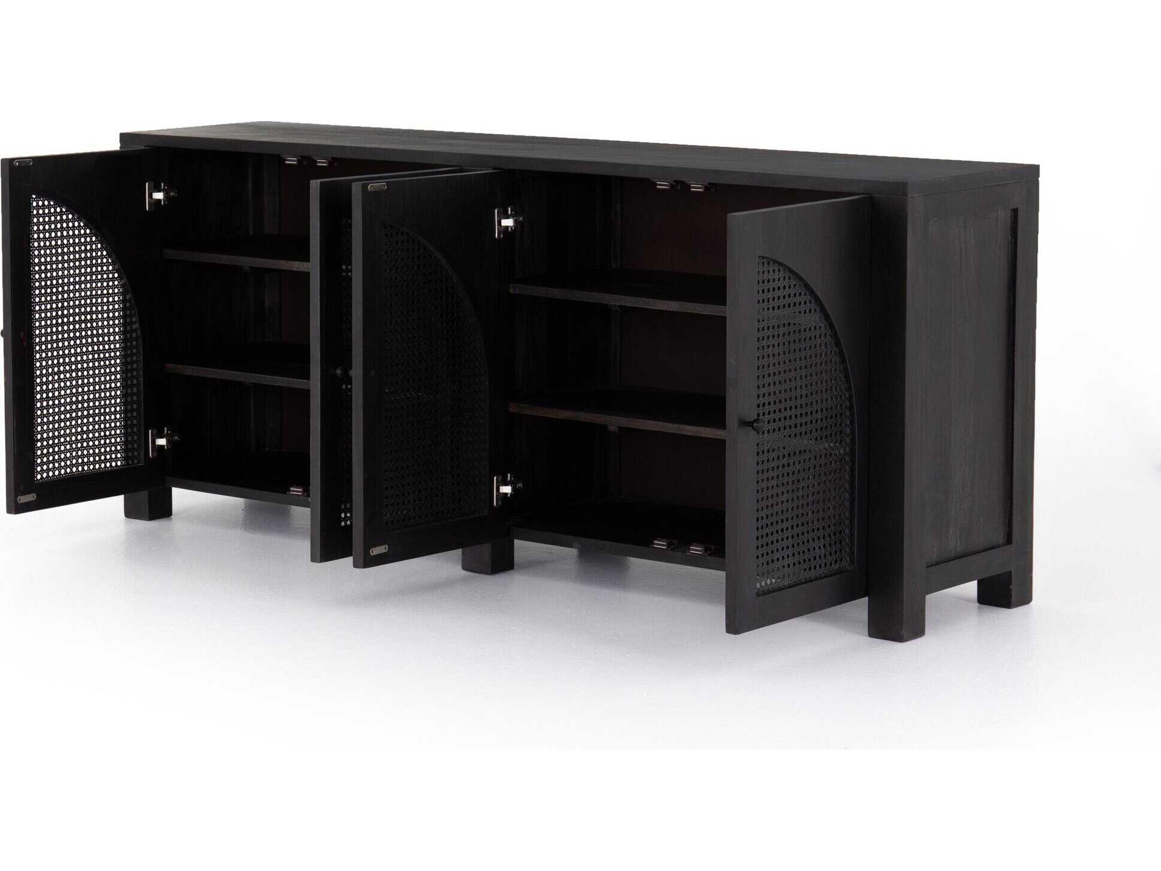 Four Hands Leighton Tilda 78" Mango Wood Black Wash Iron Circle Cane Sideboard