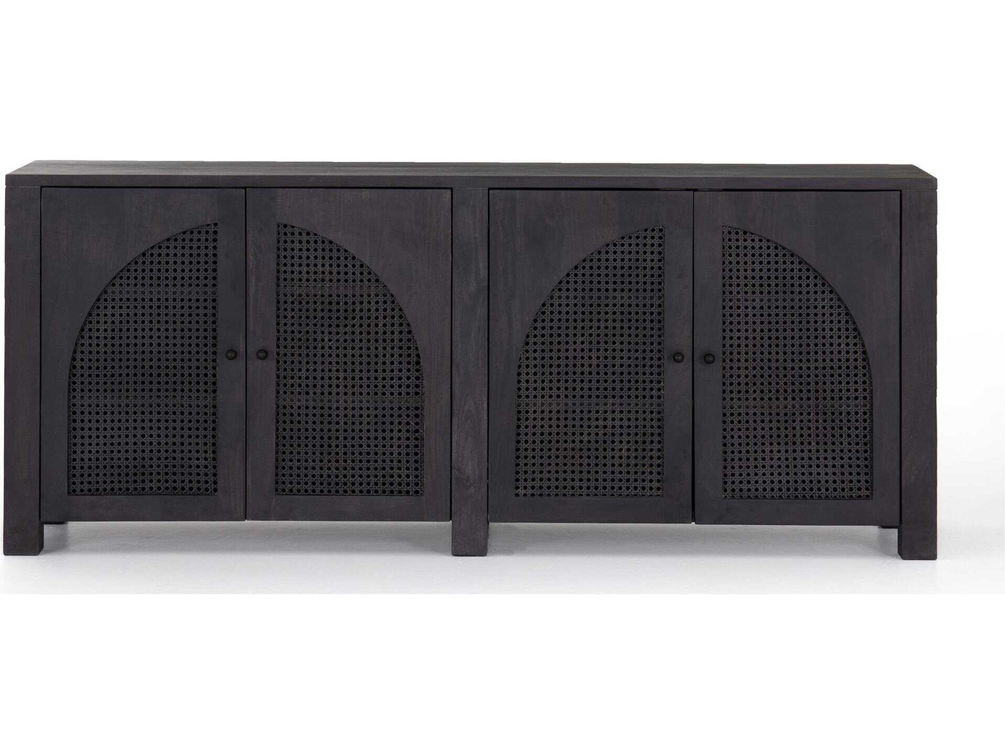 Four Hands Leighton Tilda 78" Mango Wood Black Wash Iron Circle Cane Sideboard