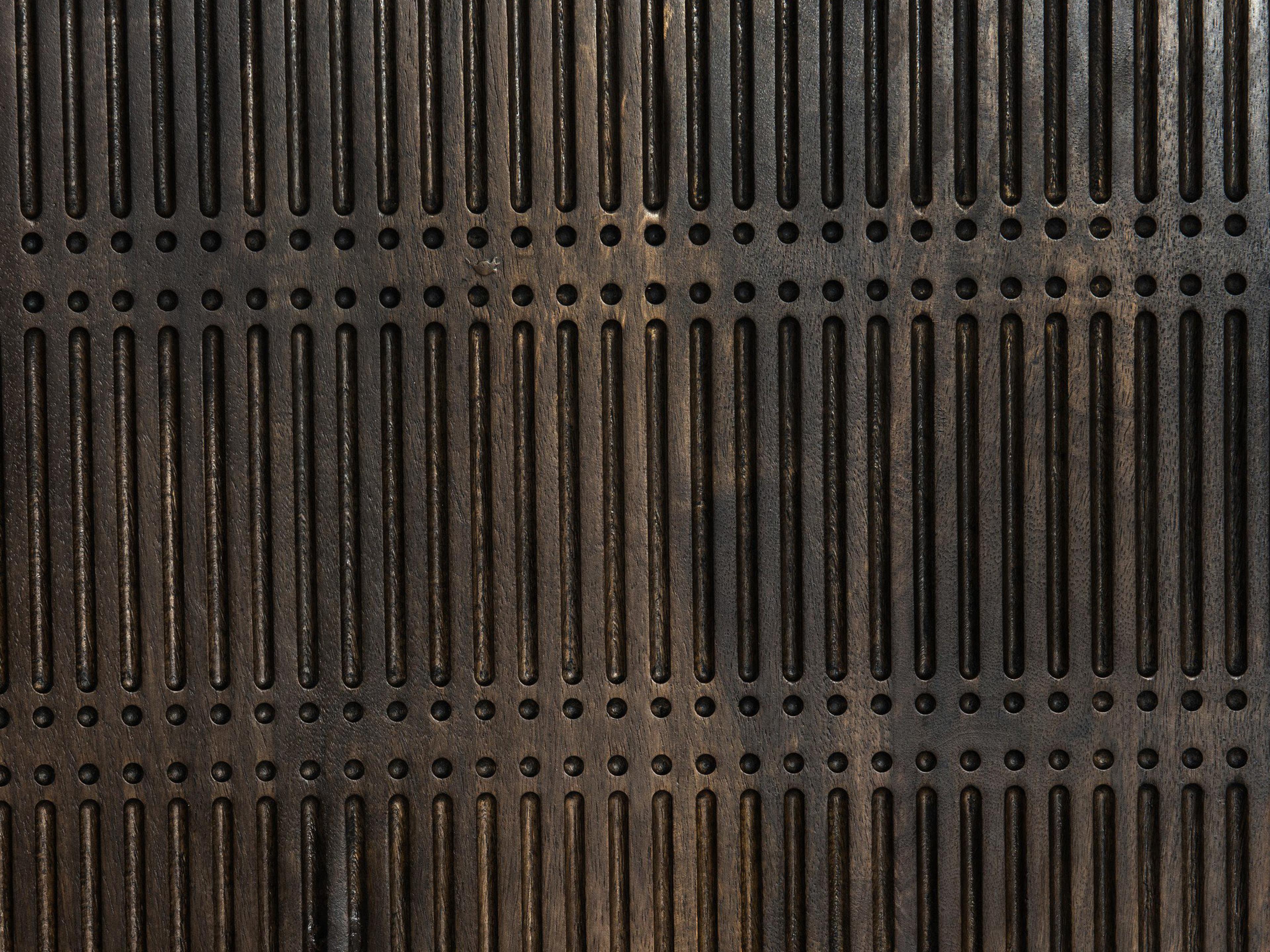 Four Hands Aiden Kelby 79" Mango Wood Gunmetal Aged Brass Carved Vintage Brown Media Console