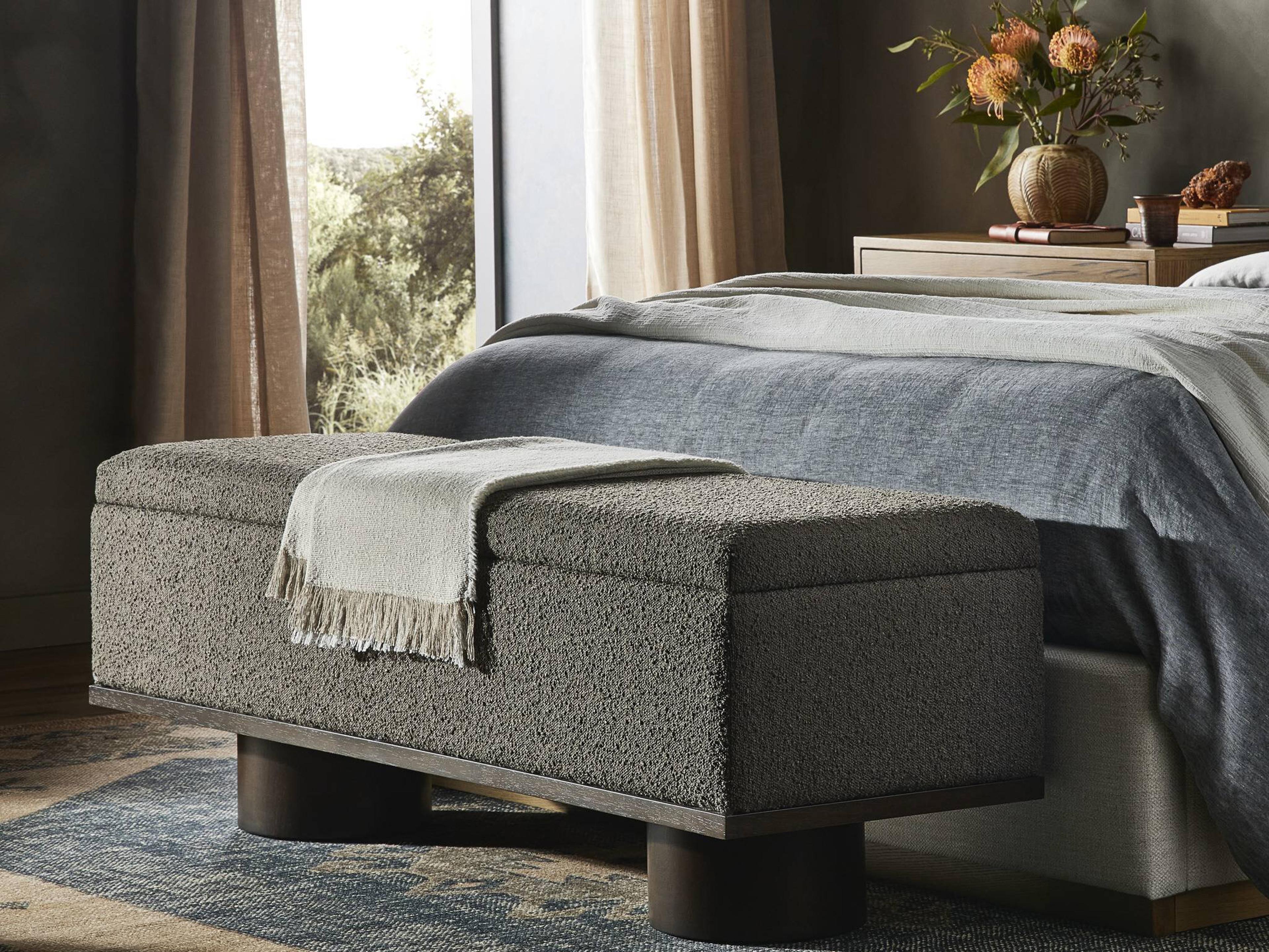 Four Hands Berman Barnett Burnished Oak Dover Crescent White Wood Upholstered Queen Platform Bed