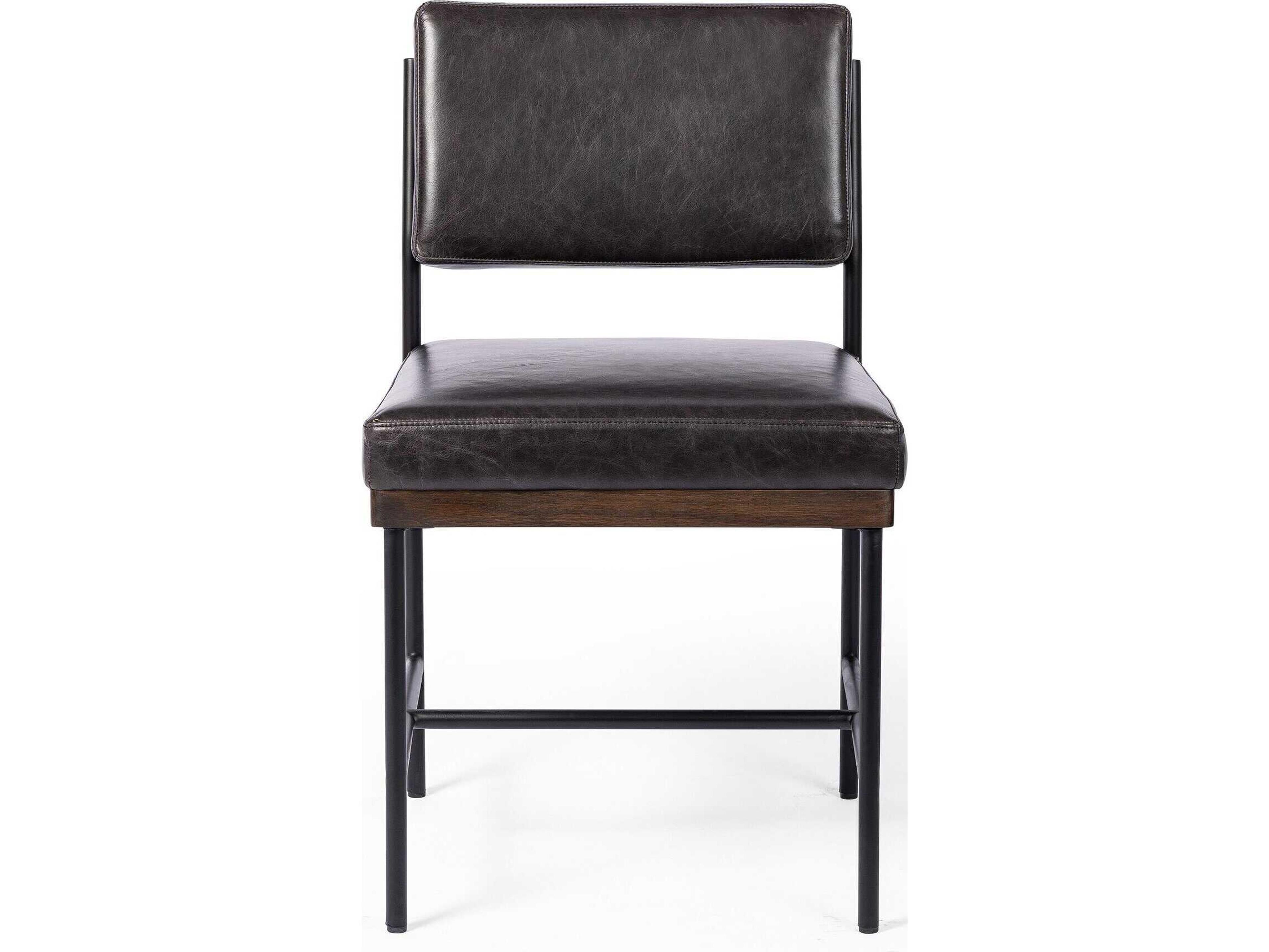 Four Hands Ashford Benton Sonoma Black Leather Oak Wood Dining Chair