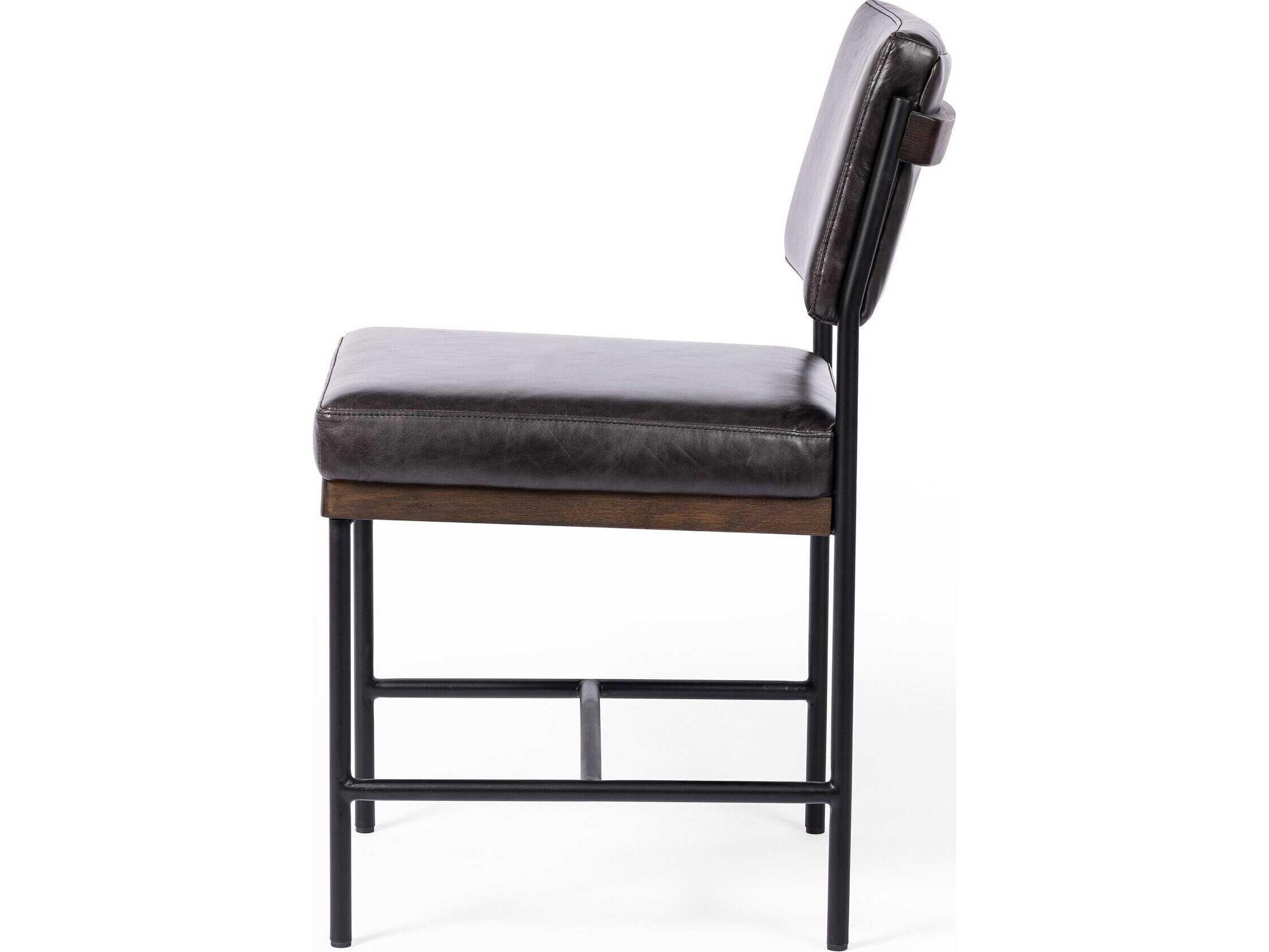 Four Hands Ashford Benton Sonoma Black Leather Oak Wood Dining Chair