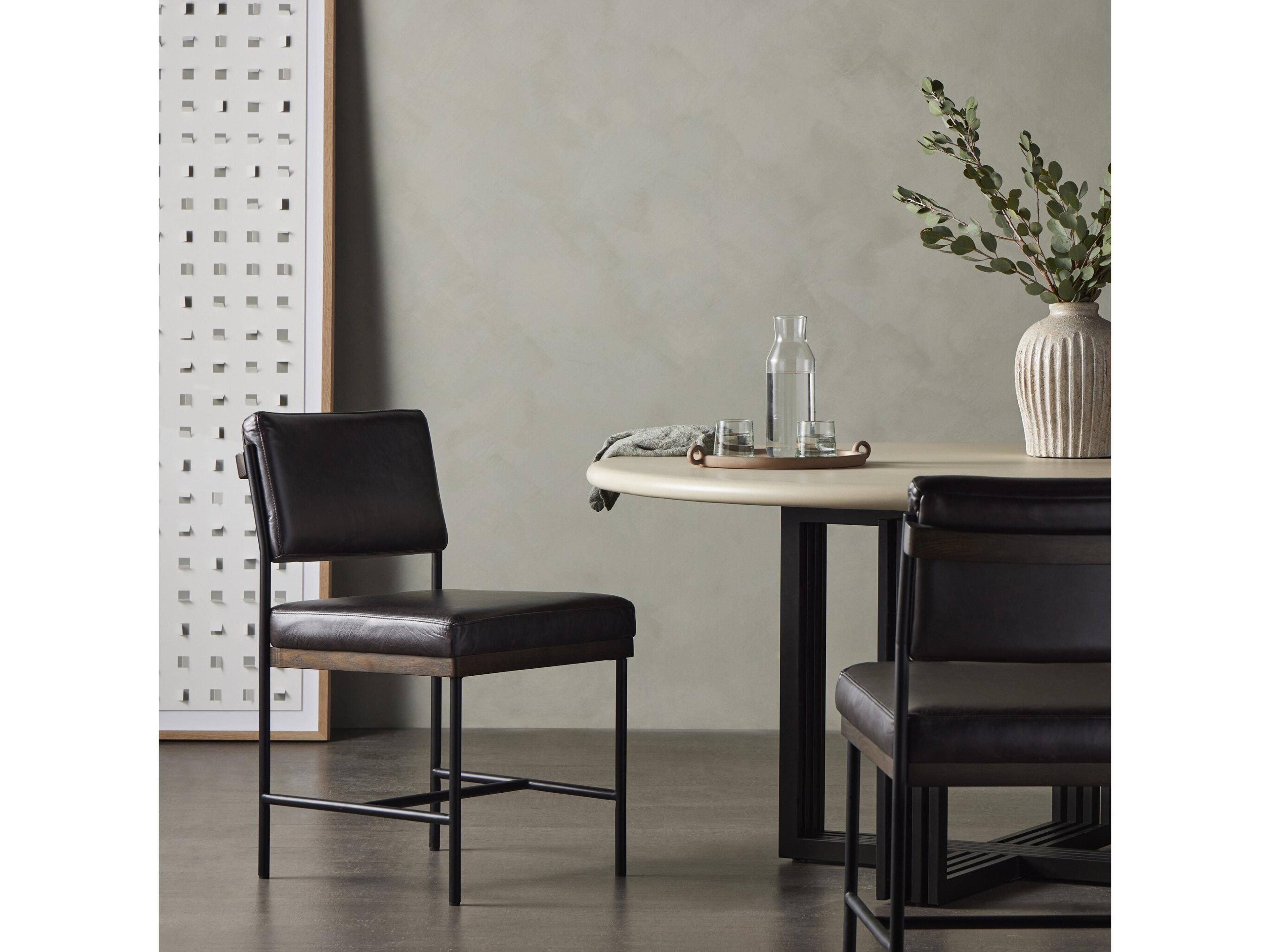 Four Hands Ashford Benton Sonoma Black Leather Oak Wood Dining Chair