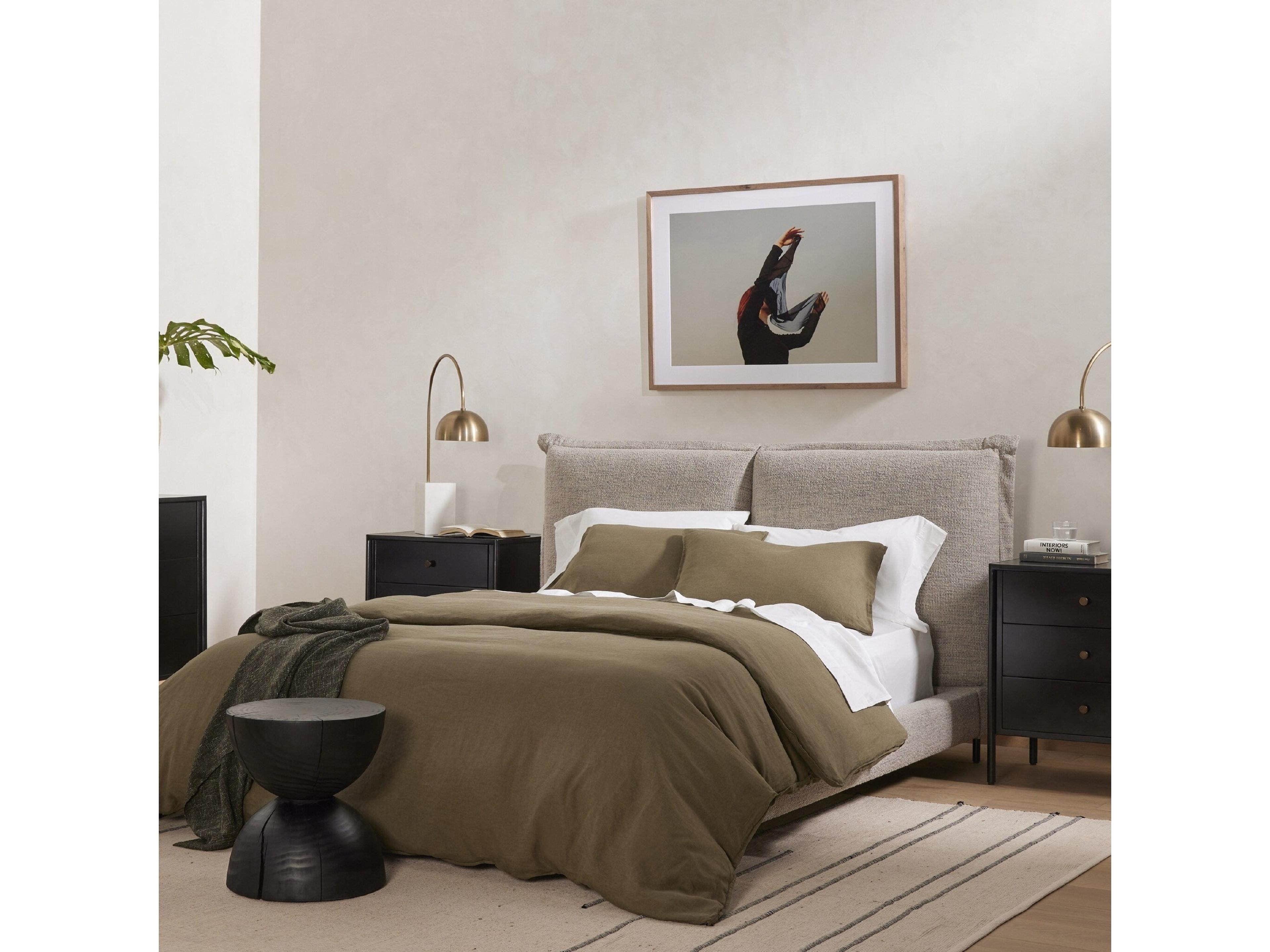 Four Hands Easton Inwood Merino Porcelain Gunmetal Gray Upholstered King Platform Bed