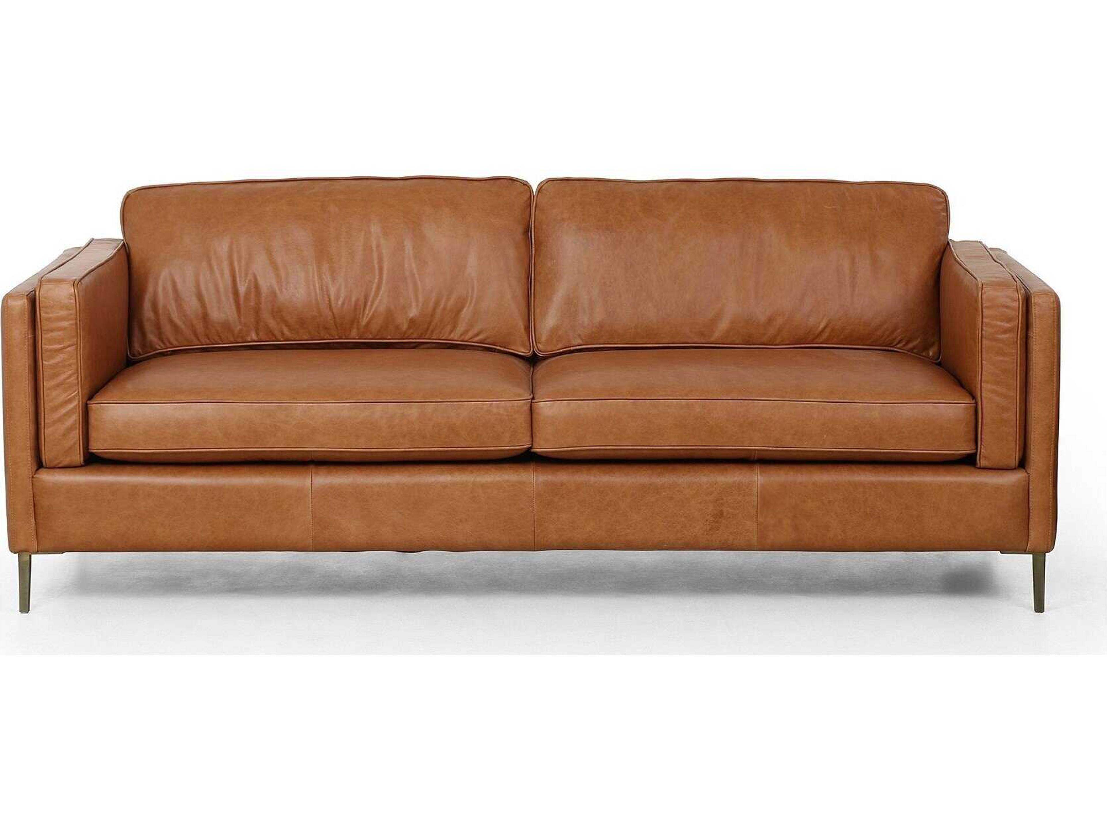 Four Hands Norwood Emery Sonoma Butterscotch Antique Brass Brown Leather Sofa