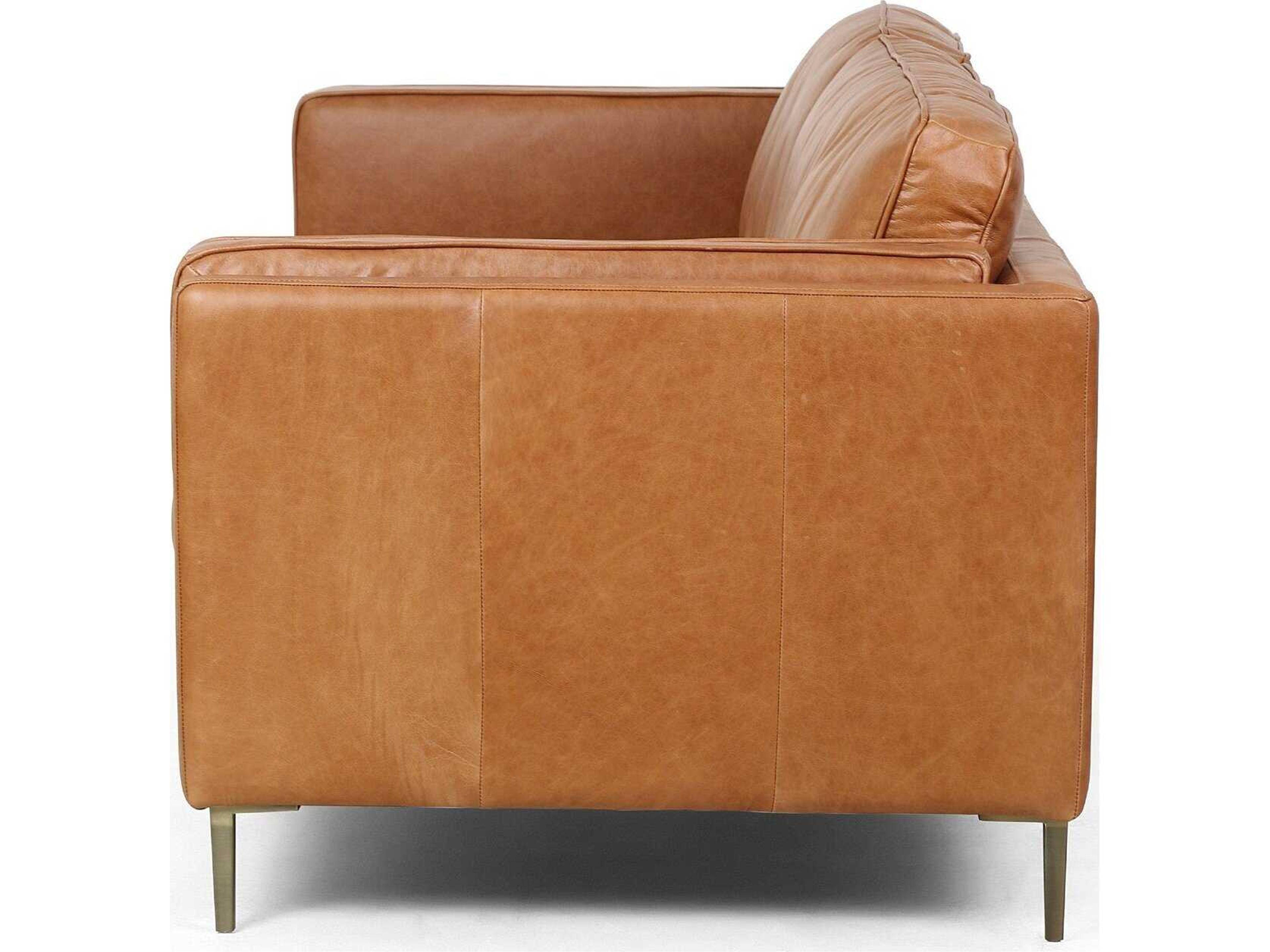 Four Hands Norwood Emery Sonoma Butterscotch Antique Brass Brown Leather Sofa
