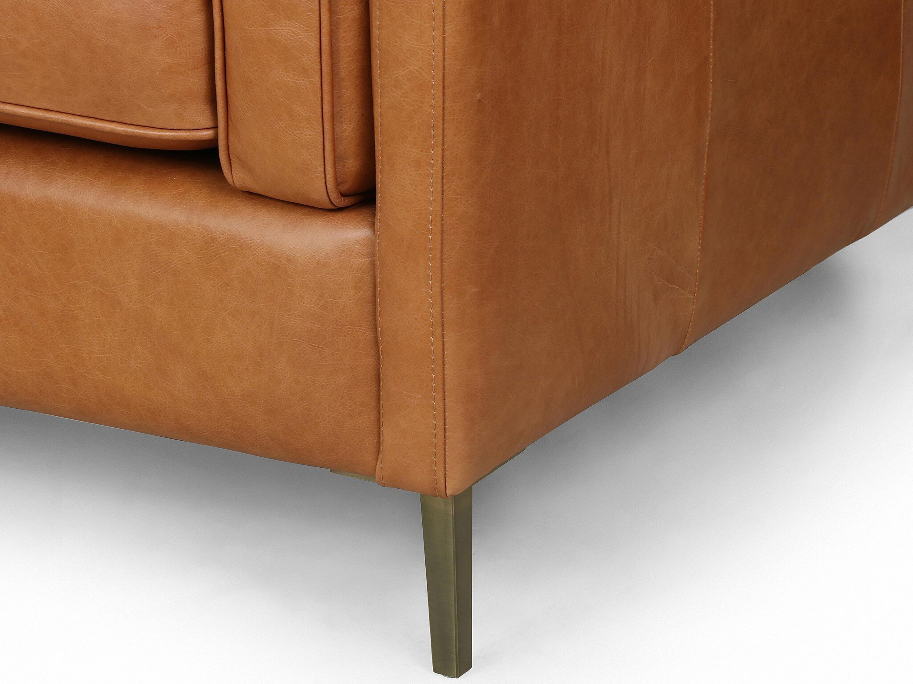 Four Hands Norwood Emery Sonoma Butterscotch Antique Brass Brown Leather Sofa