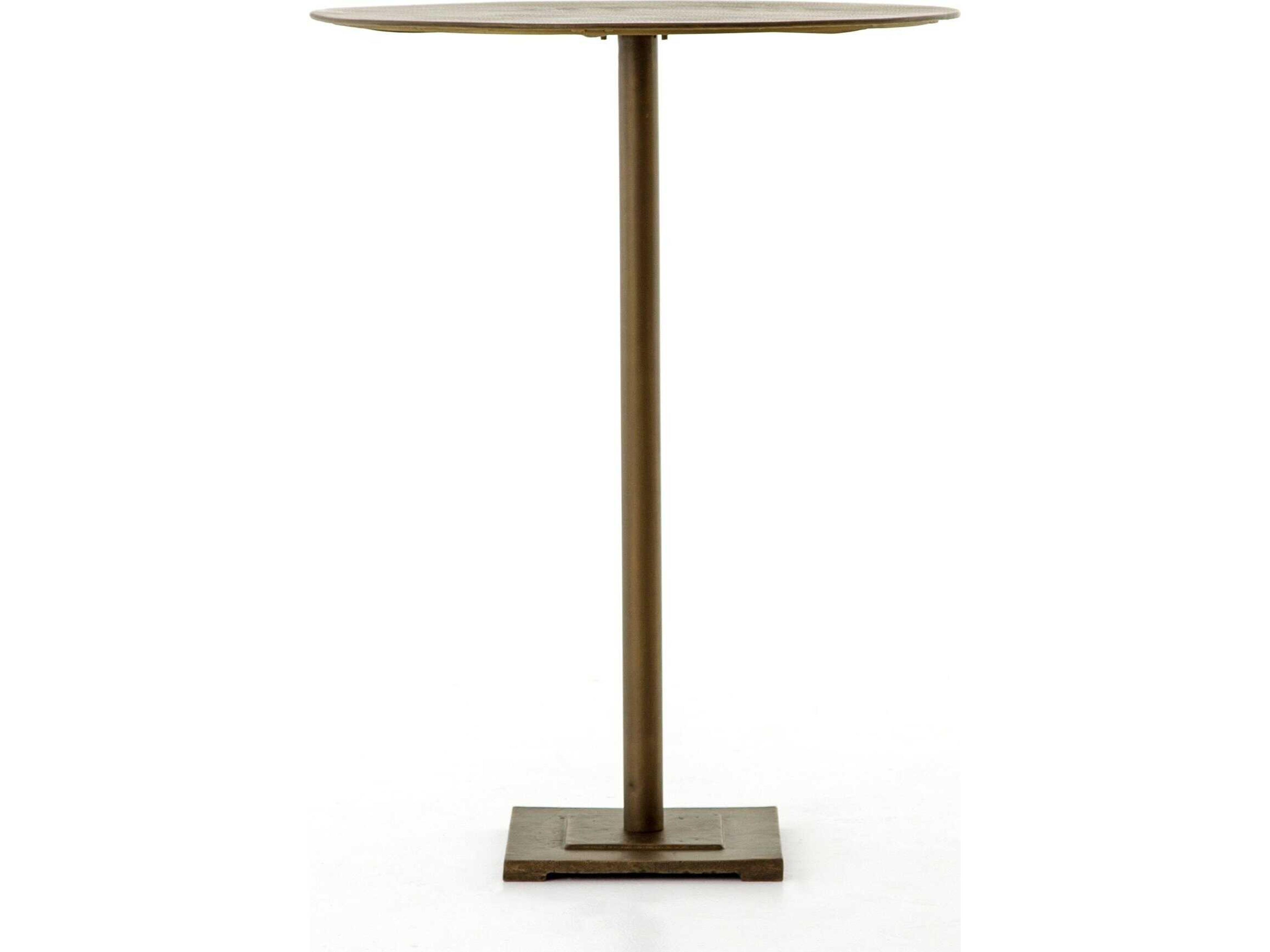 Four Hands Element Aged Brass Acid Etched Round Metal Bar Table