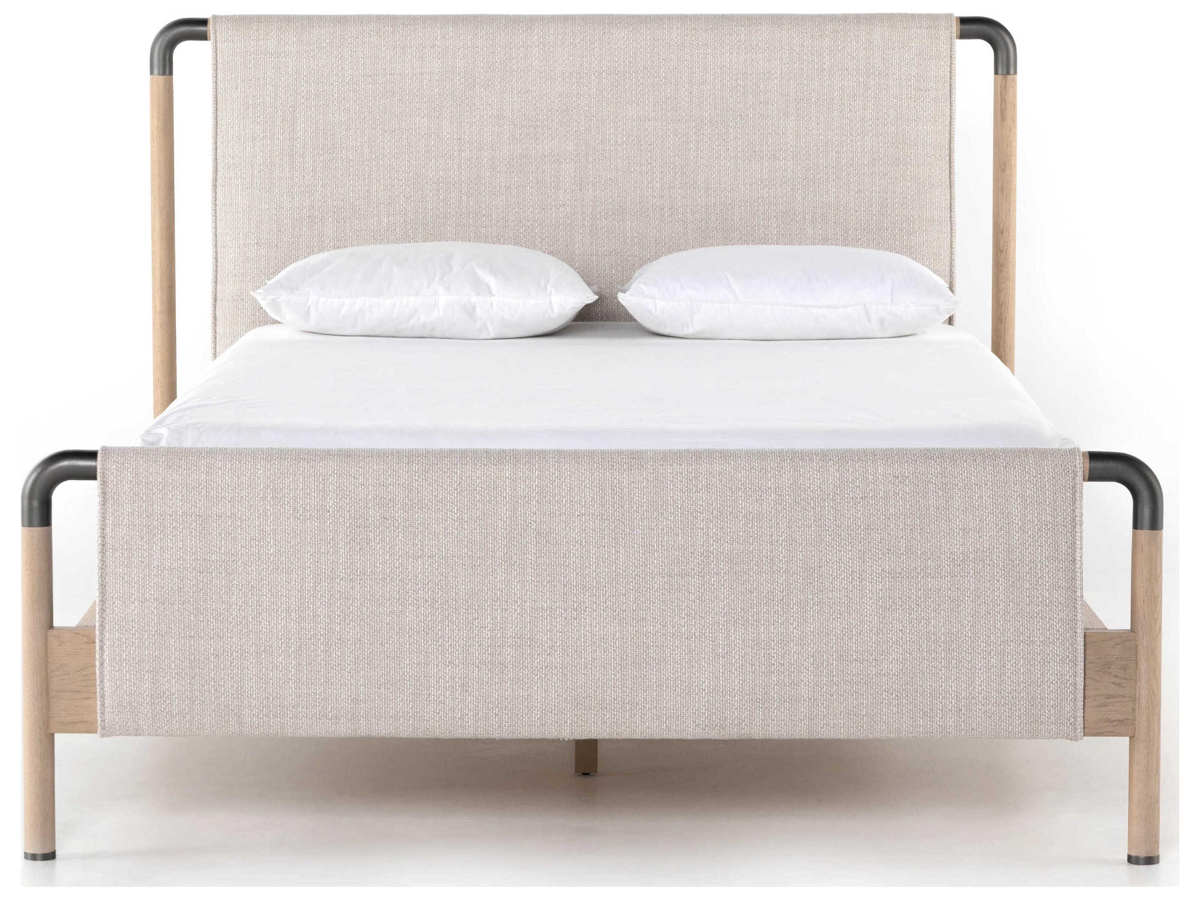 Luxecor Belfast Harriett Gibson Wheat Yucca Oak Gunmetal Beige Wood Upholstered Queen Panel Bed