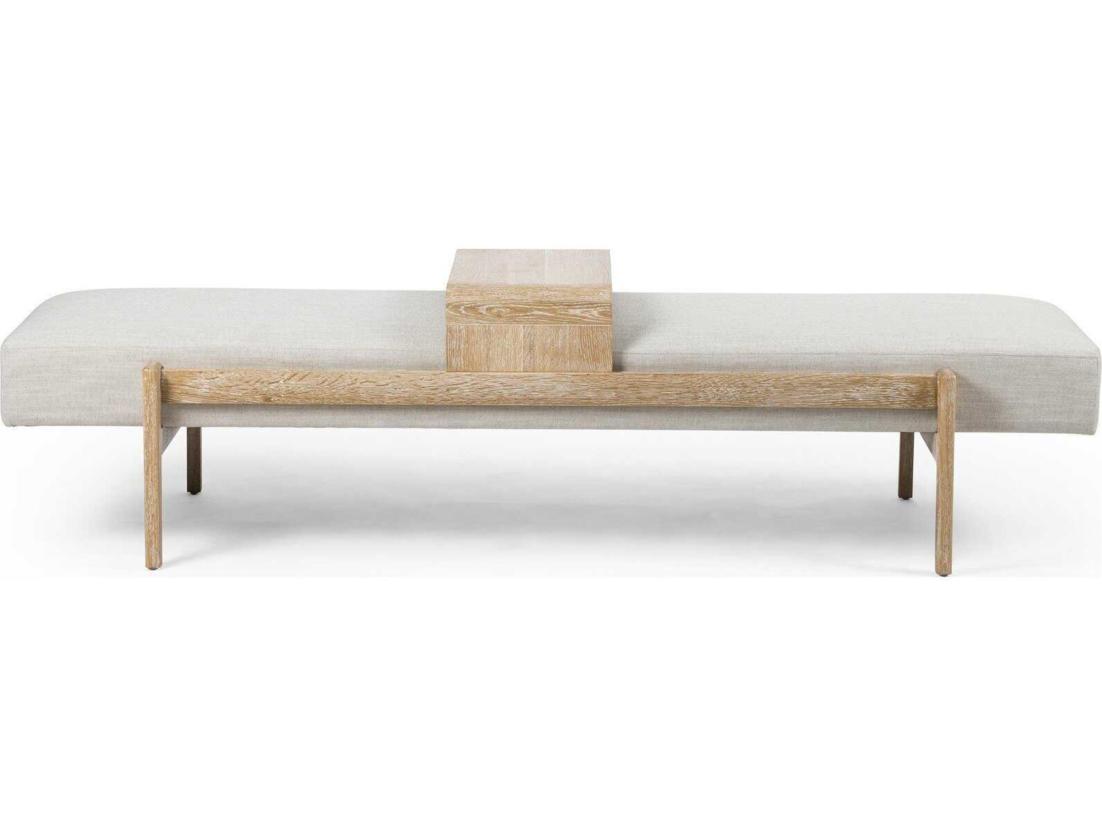 Four Hands Townsend Savoy Parchment Vintage White Wash Oak Beige Upholstered Accent Bench