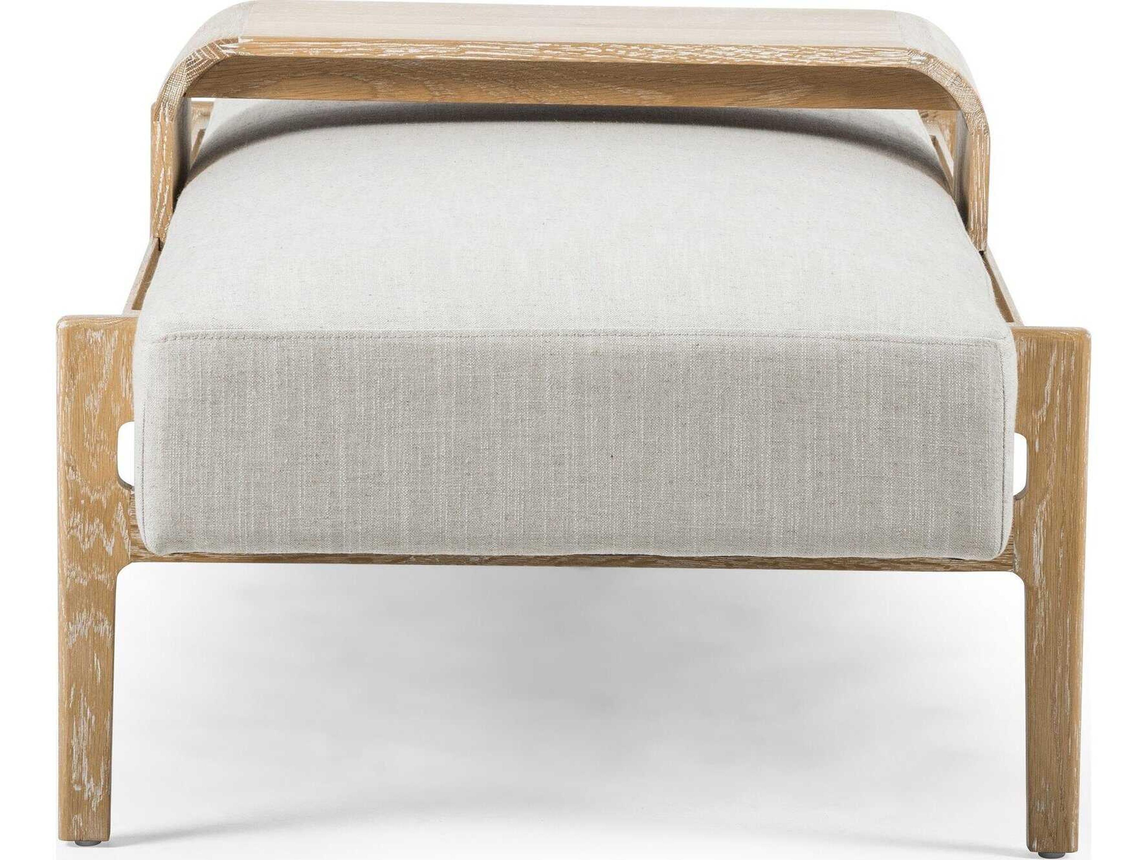 Four Hands Townsend Savoy Parchment Vintage White Wash Oak Beige Upholstered Accent Bench