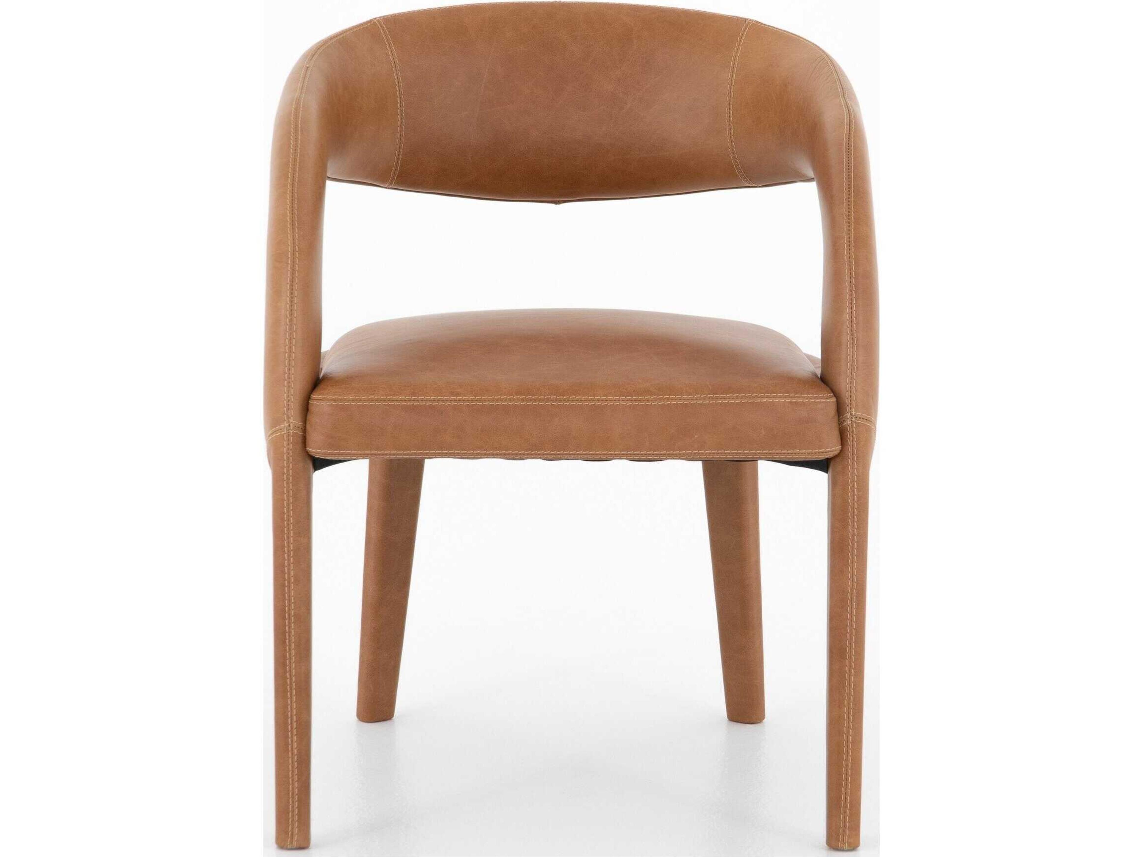 Four Hands Townsend Hawkins Leather Brown Upholstered Arm Dining Chair