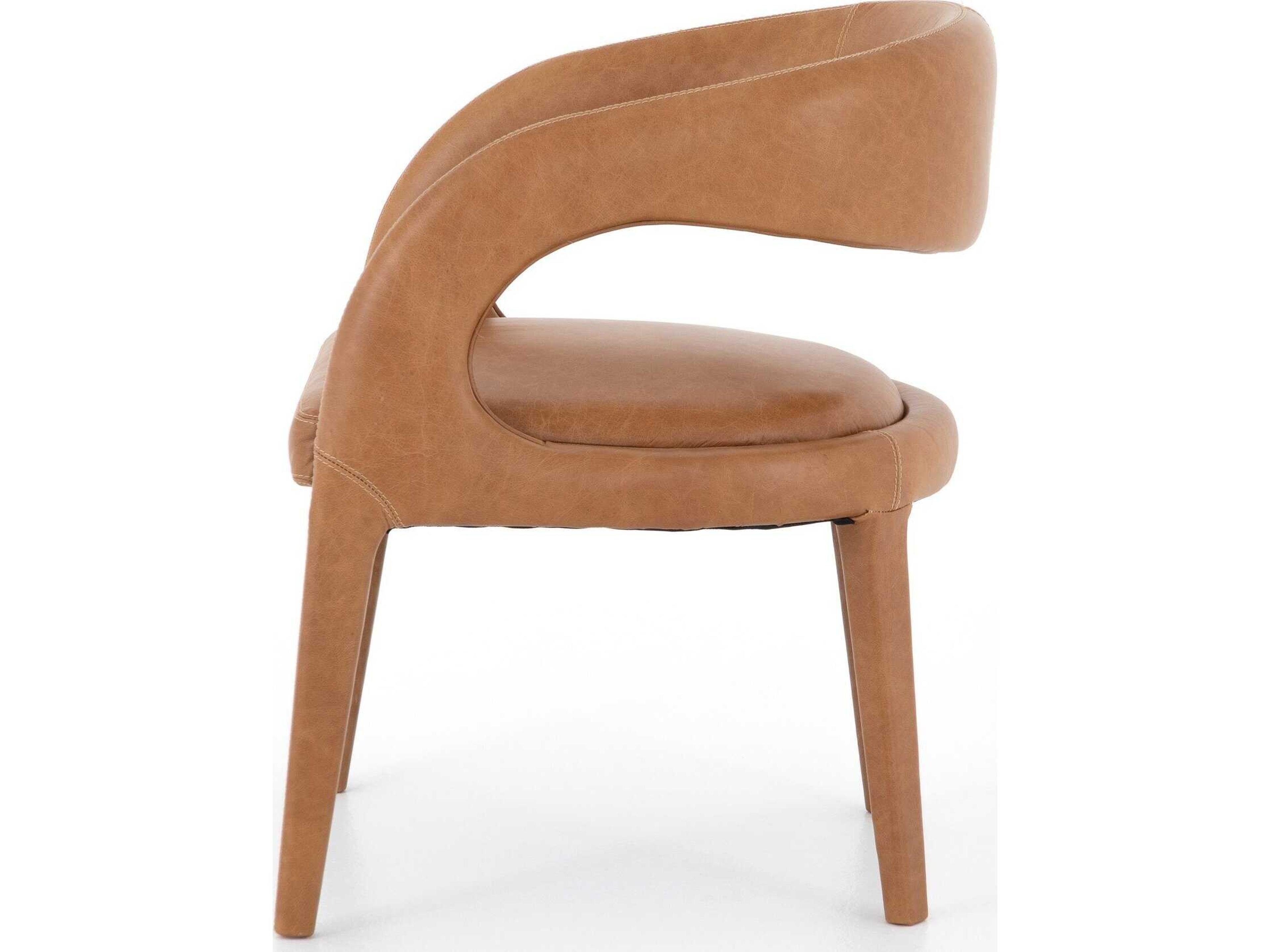 Four Hands Townsend Hawkins Leather Brown Upholstered Arm Dining Chair