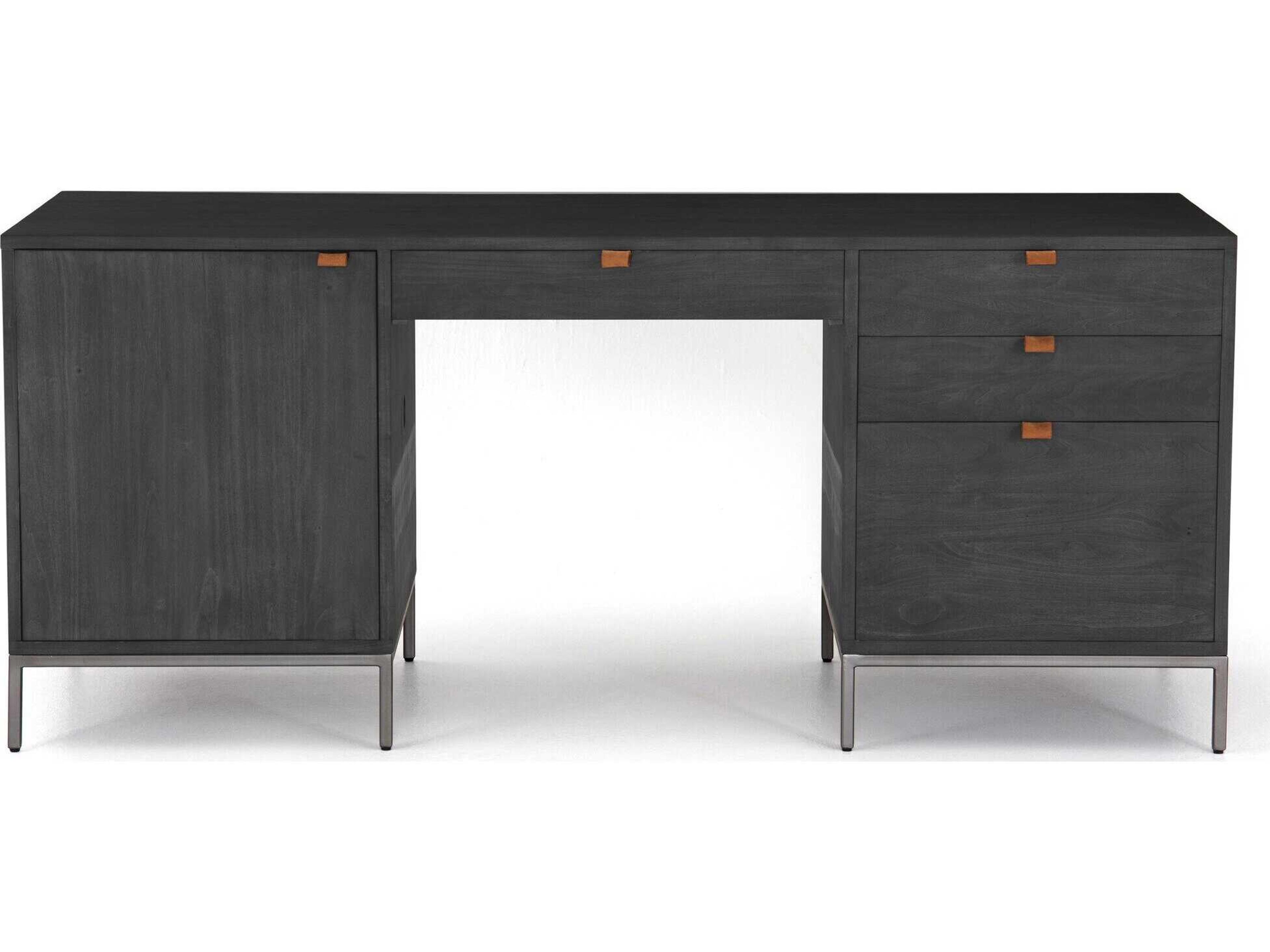 Four Hands Fulton Trey Black Poplar Wood Executive Desk