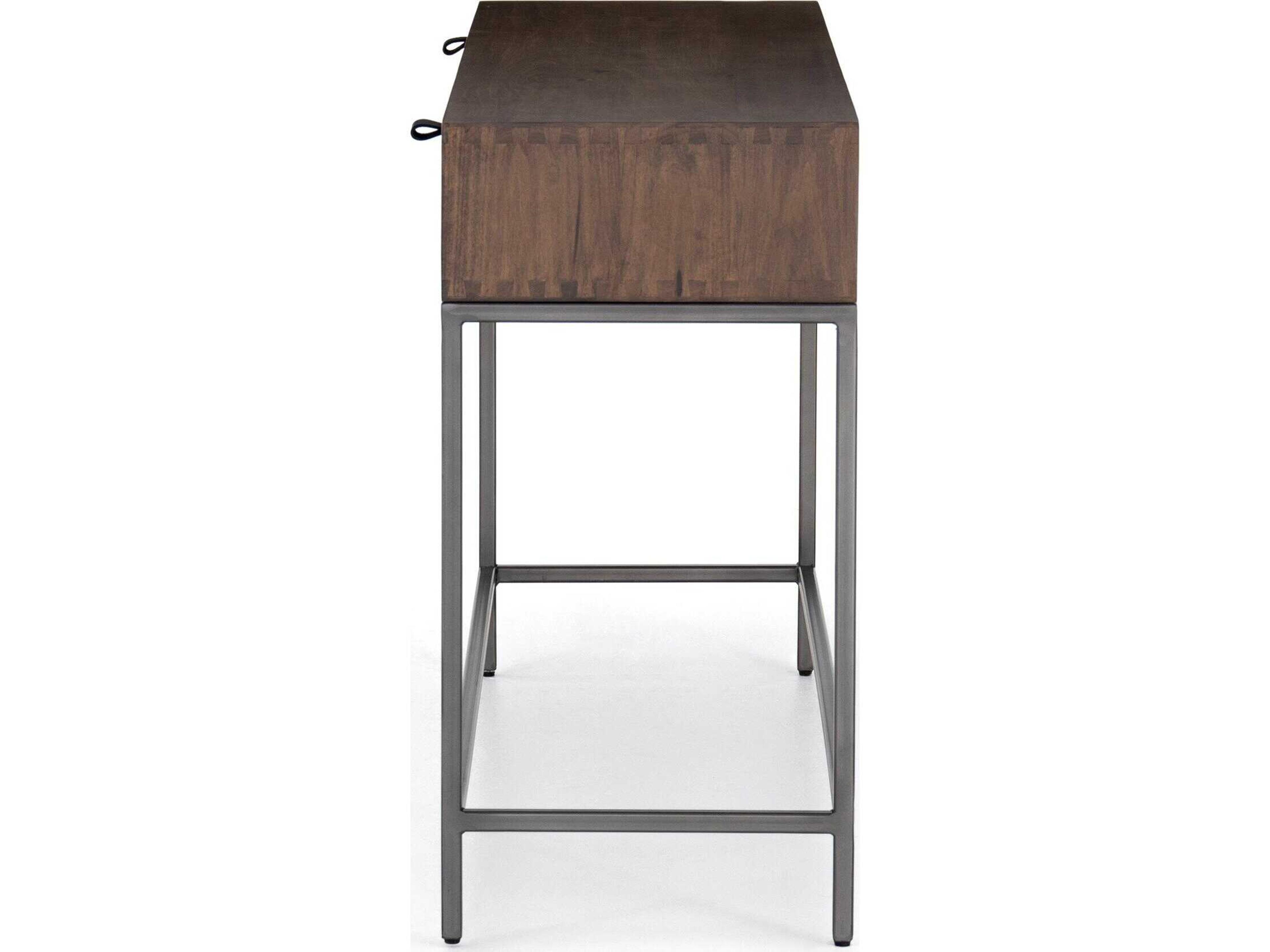 Luxecor Globetrotter Trey Rectangular Wood Natural Iron Auburn Poplar Black Leather Console Table