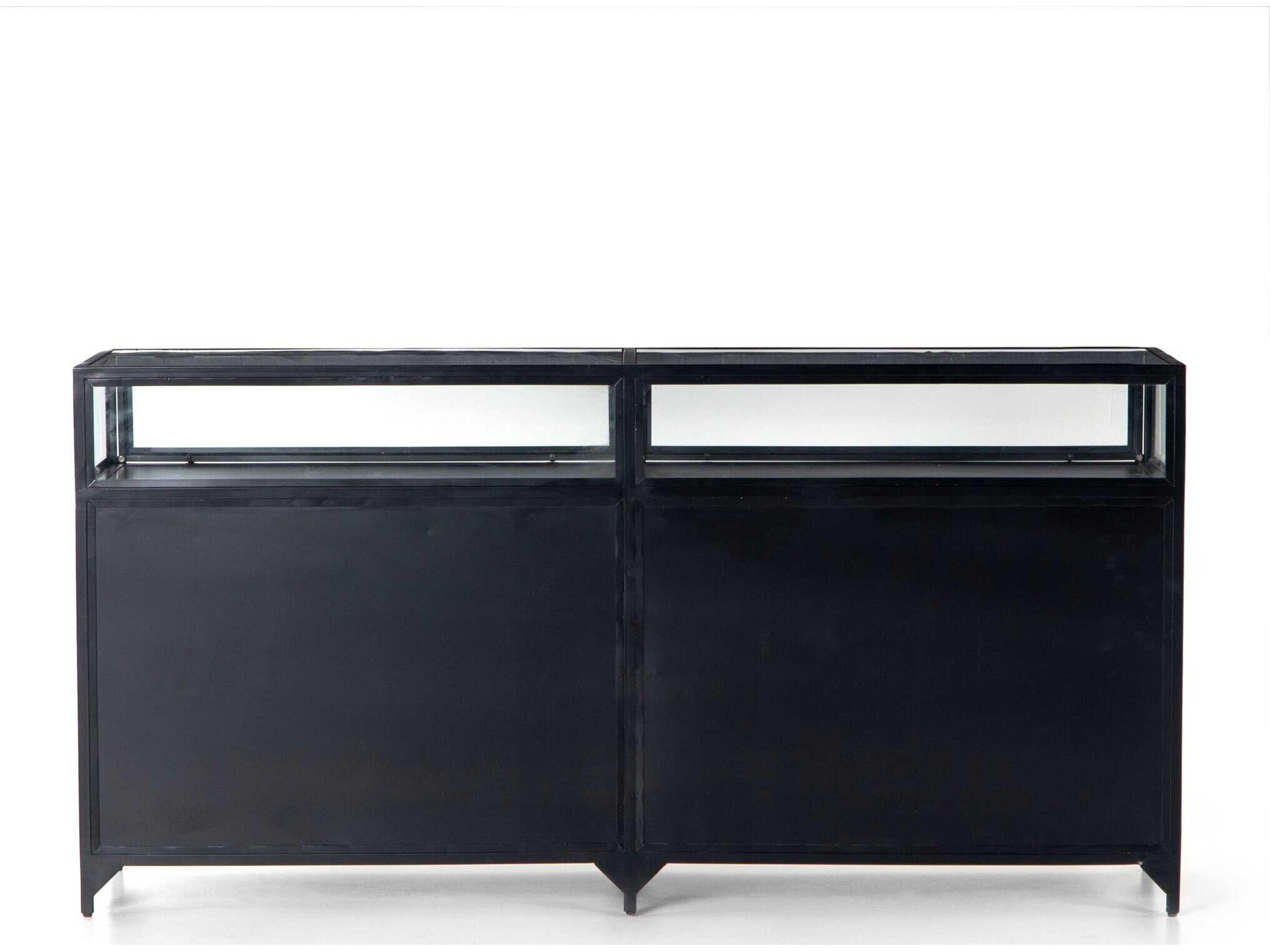 Four Hands Belmont Shadow Box 70" Black Weathered Bronze Clear Glass Tempered Sideboard