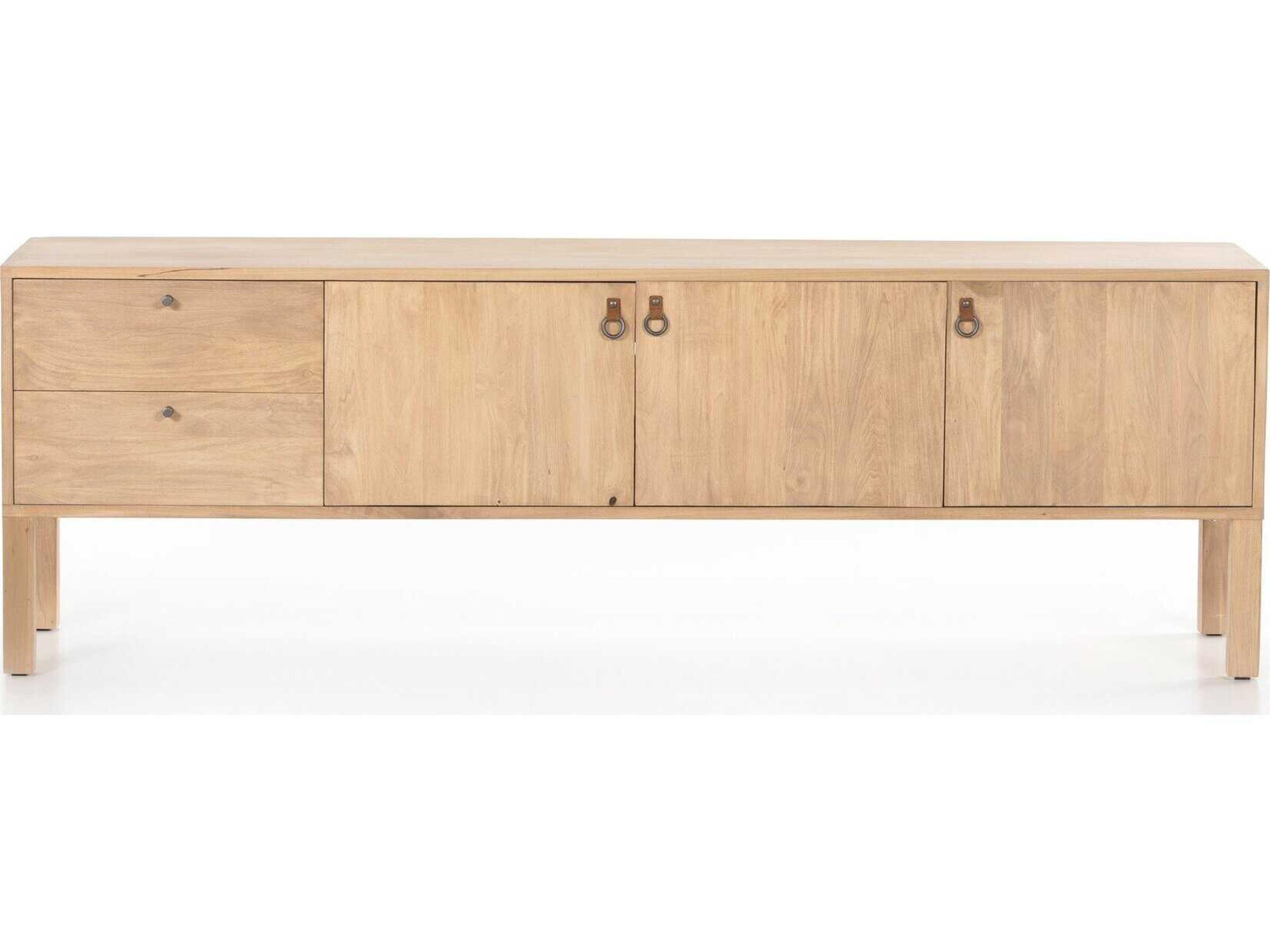 Four Hands Fulton Isador 80" Poplar Wood Dry Wash Natural Iron Toffee Leather Media Console