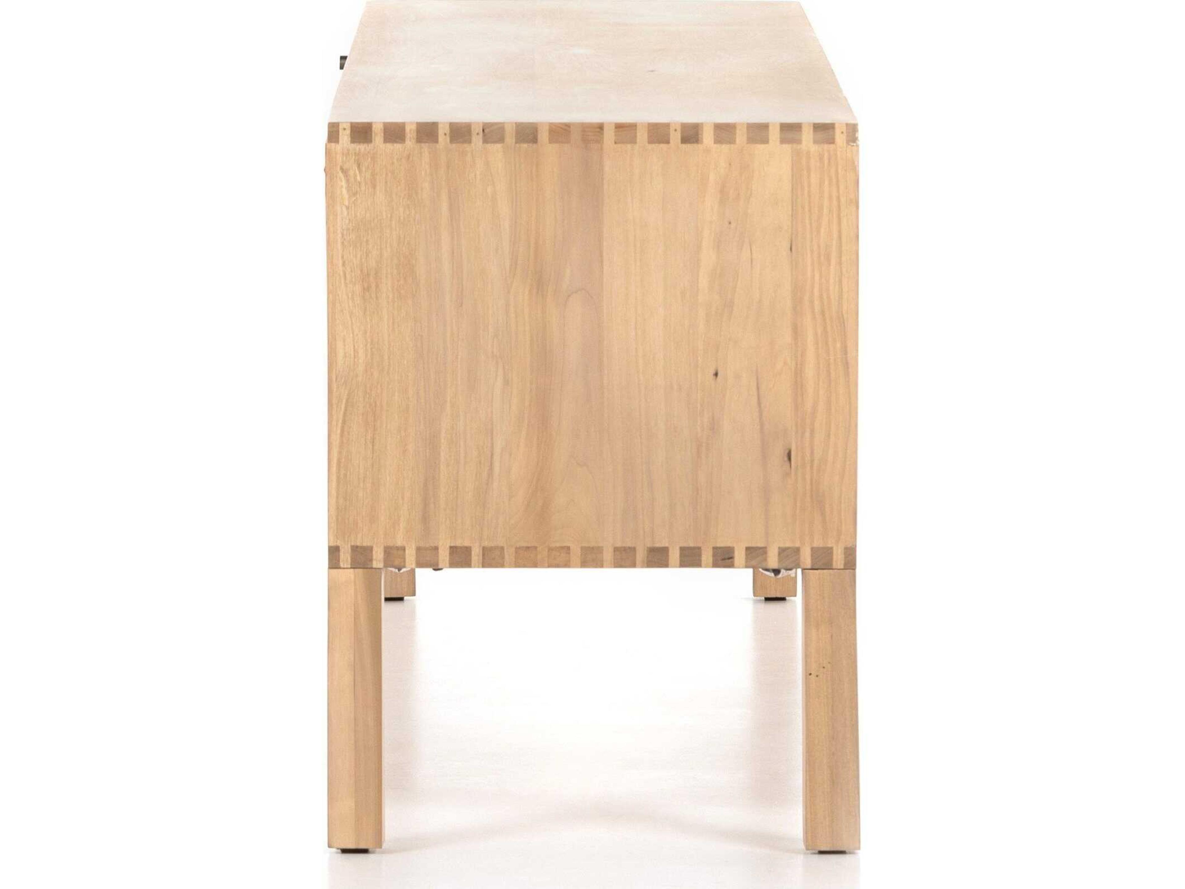 Four Hands Fulton Isador 80" Poplar Wood Dry Wash Natural Iron Toffee Leather Media Console